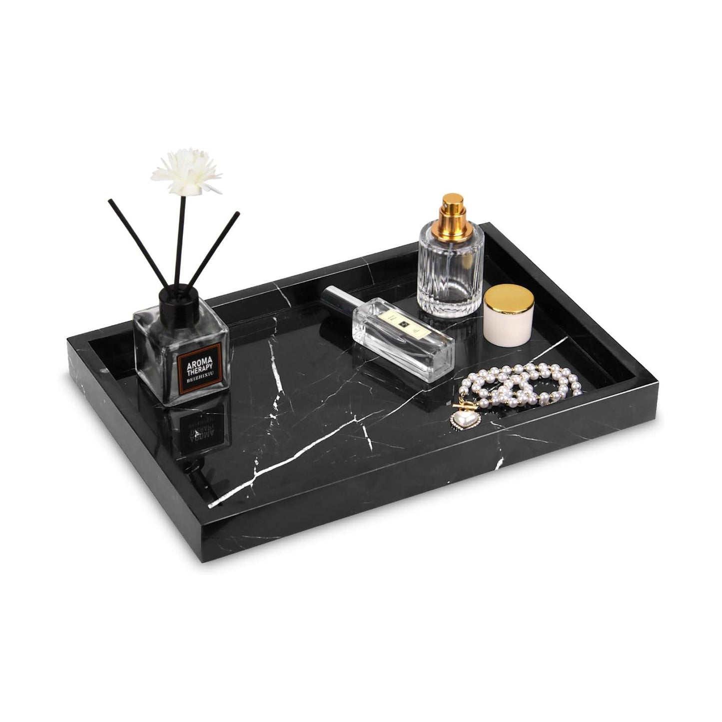 Marble Bathroom Vanity Tray / Black Marquina / 12 x 8 x 1.2