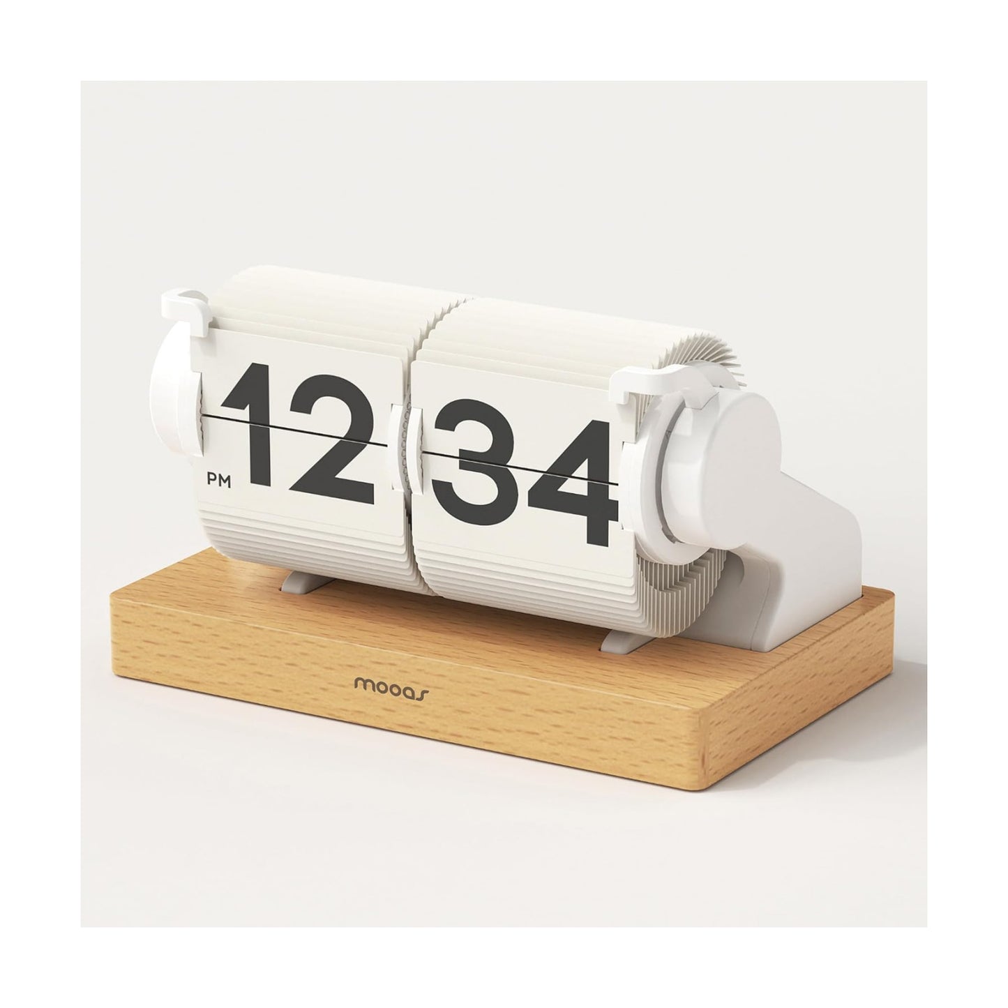 mooas Automatic Mini Flip Clock, Rechargeable, Timer/Alarm/Calendar (White) | Retro Vintage Design, Automatic Flip Desk