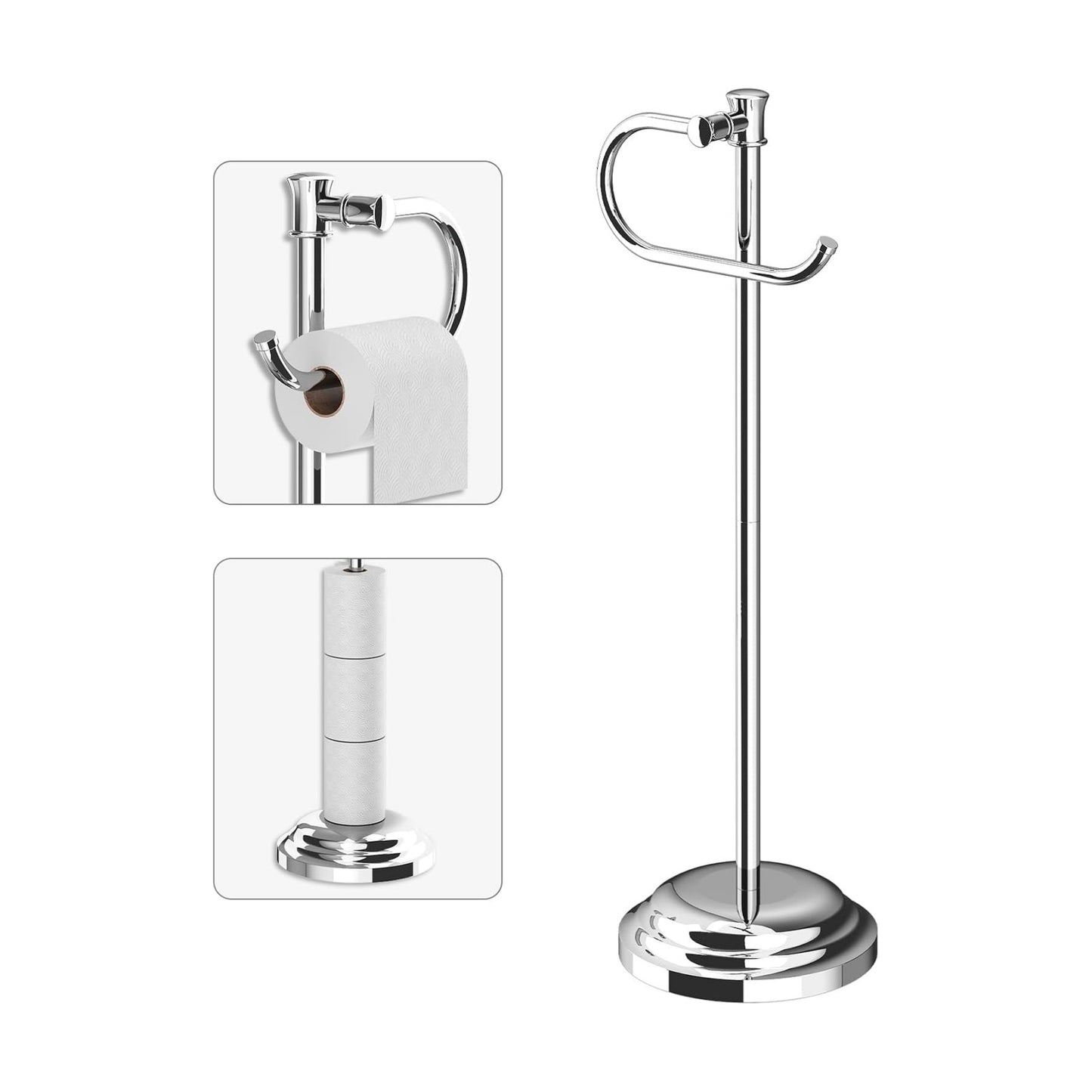 Toilet Paper Holder Floor Stand, Bathroom Freestanding Chrome | Toilet Tissue Roll Holder, Free Standing Rack with