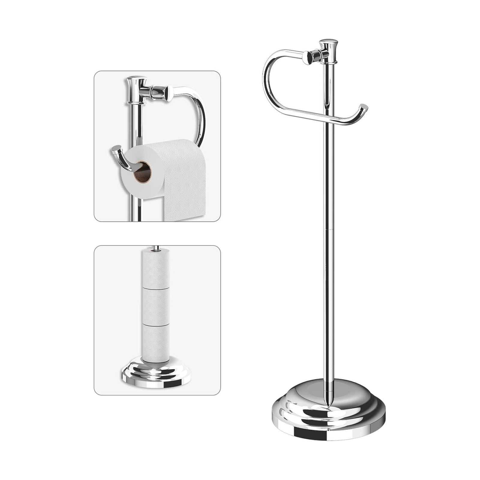 Toilet Paper Holder Floor Stand, Bathroom Freestanding Chrome | Toilet Tissue Roll Holder, Free Standing Rack with