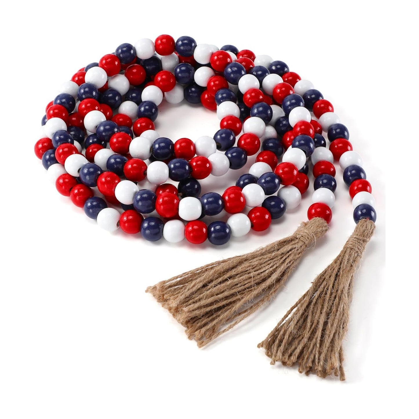 Wooden Bead Garland / Red, White, Blue