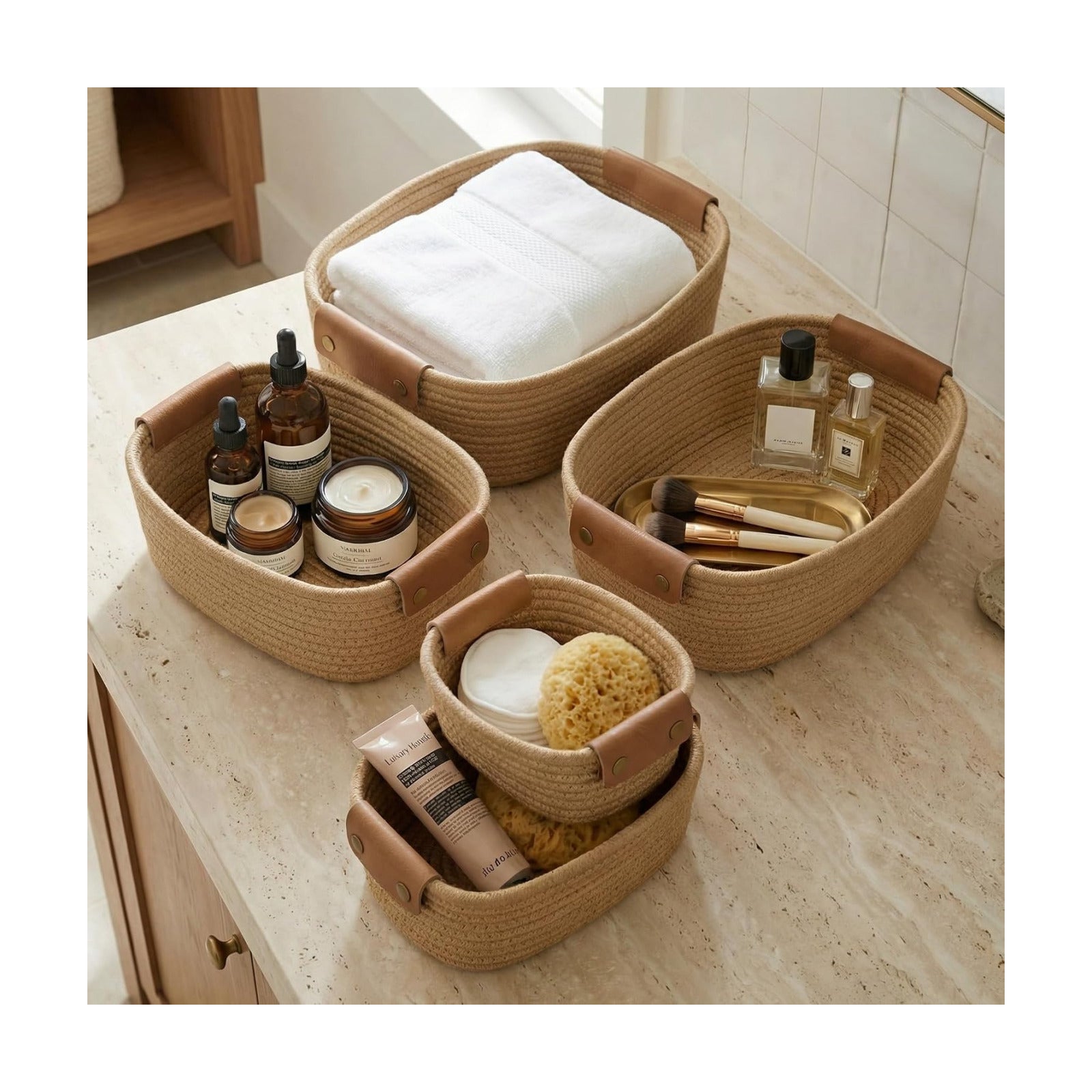Storage Basket / Sturdy Jute Rope Baskets / Set of 5