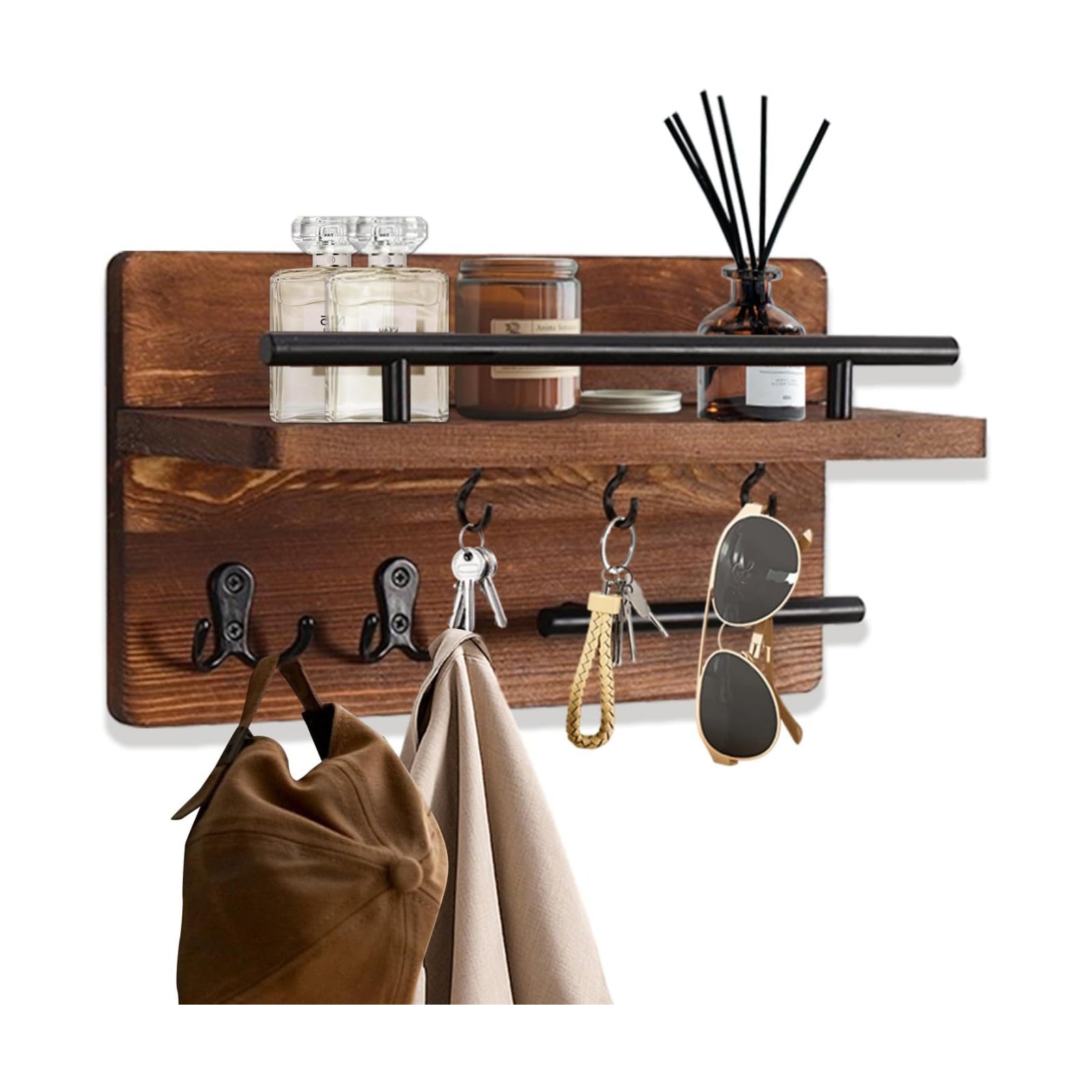 Wooden Wall Mounted Key and Mail Holder Organizer