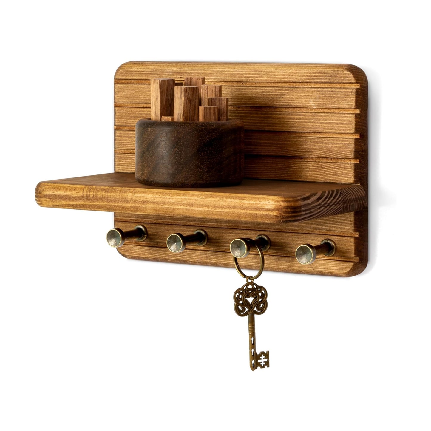 Decorative 7- Pine Wooden Key Holder / Yellow / Small-7inch