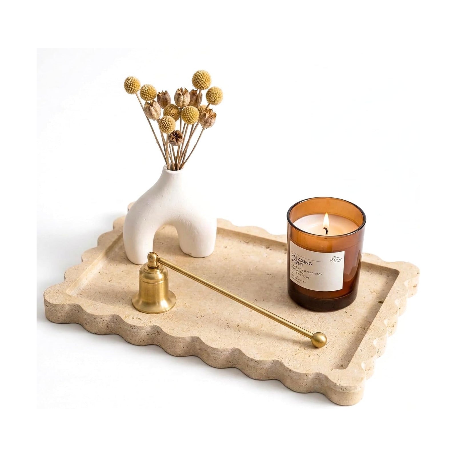 Tray / Elegant Decorative Marble Tray for Vanity / Travertine / Scalloped / Natural