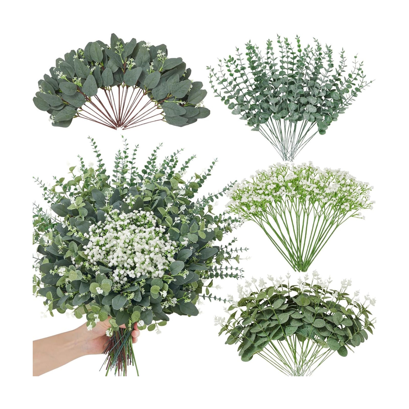 Baby Breath Flowers Artificial Bulk and Greenery Stems for DIY / Grey Green / Set of 120