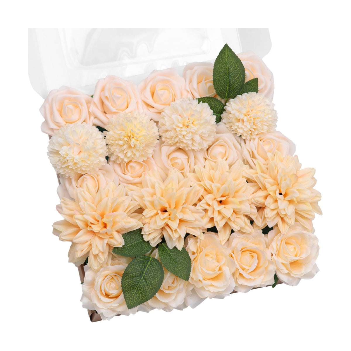 TINGE TIME 23pcs Artificial Wedding Flower Combo, Rose Dahlia Champagne