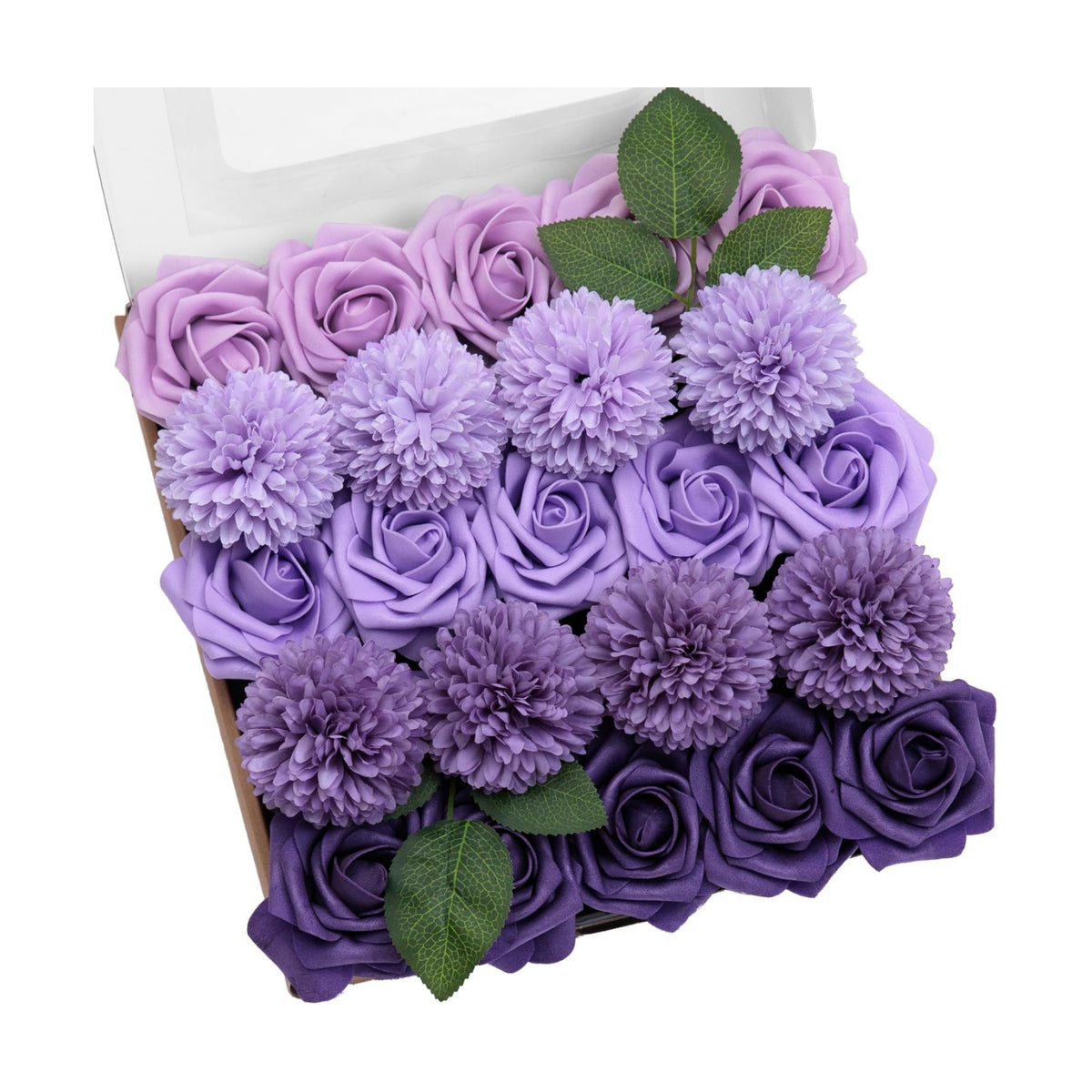 TINGE TIME 23pcs Artificial Wedding Flower Combo, Rose Pompon Mums Purple