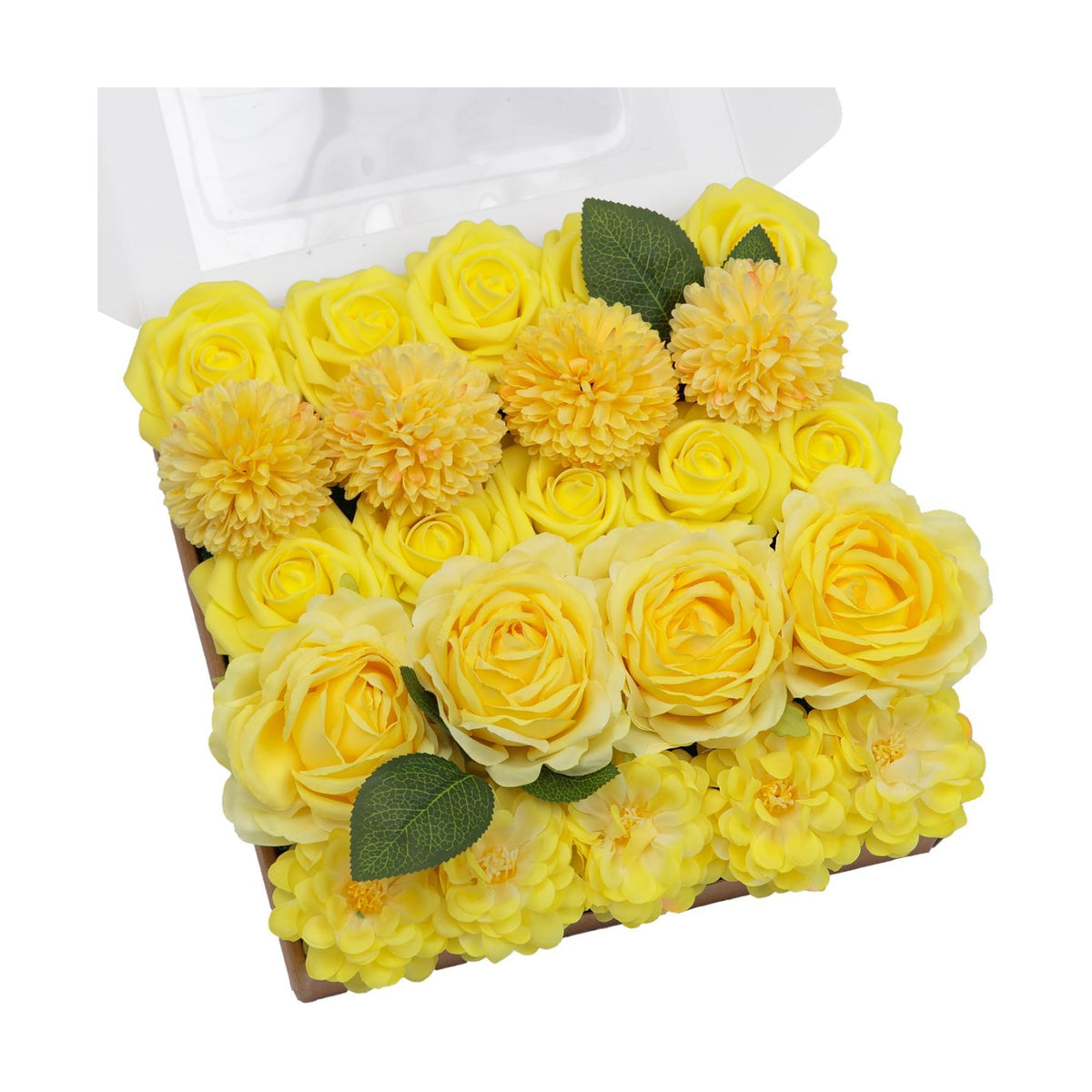 TINGE TIME 23pcs Artificial Wedding Flower Combo, Rose Pompon Mums Yellow