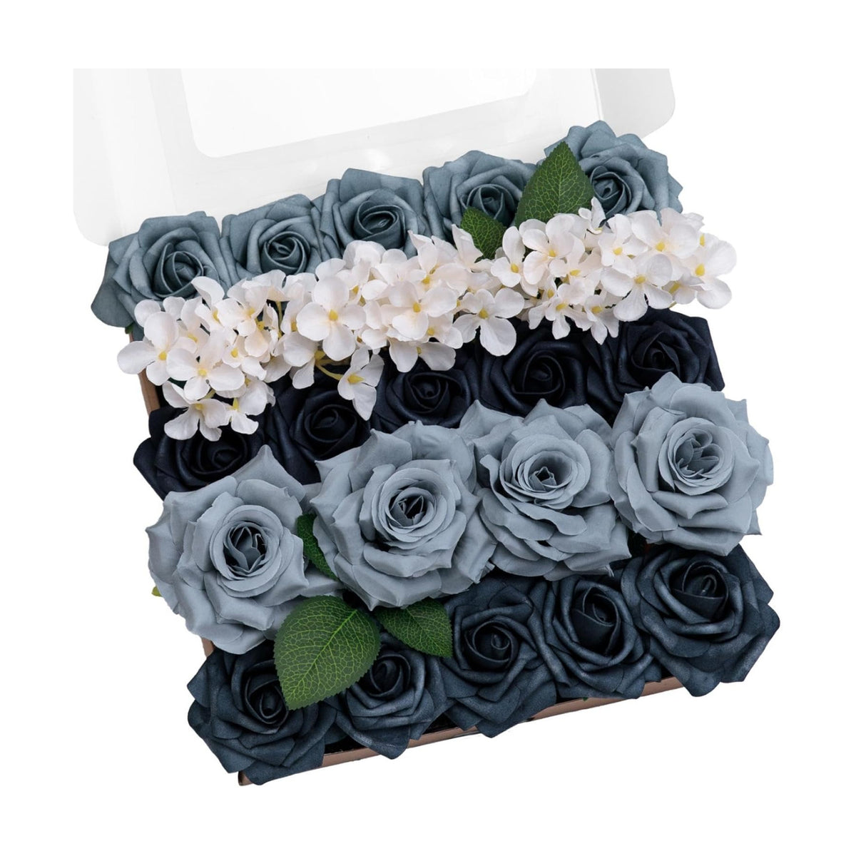 TINGE TIME Navy Blue White Artificial Flower Combo, Rose