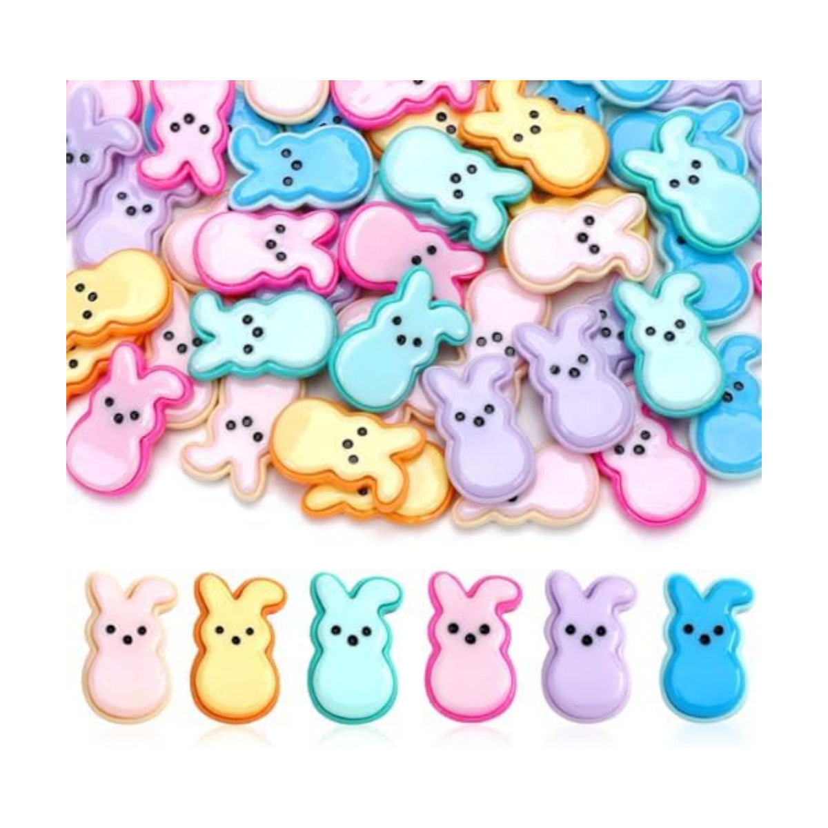 JUNEBRUSHS Easter Decorations, 50 Pcs Tiny Easter Rabbits Resin Rabbits Flat Easter Rabbits Mini Rabbit Figurines Easter Egg Fillers for Easter Crafts Home Table Decor