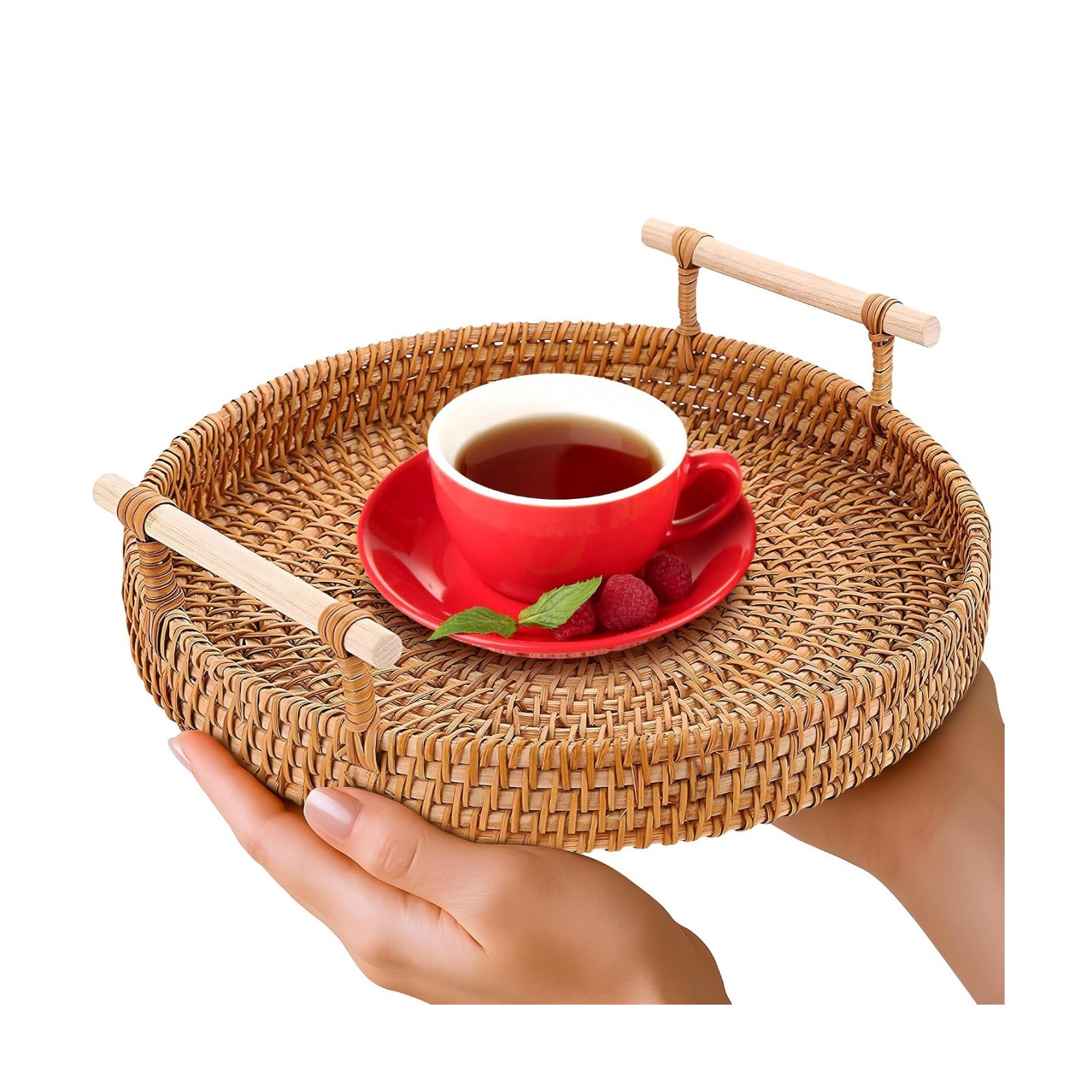 Woven Serving Basket / Rattan Tray 8.7- Round
