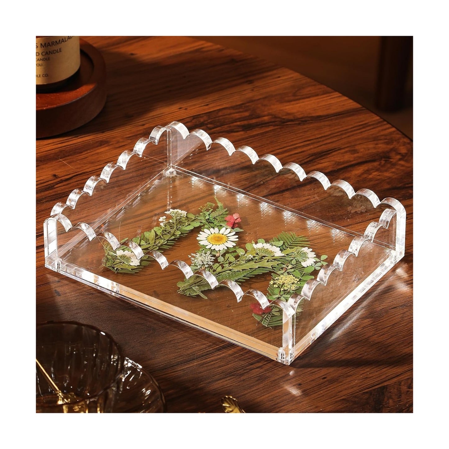 Scalloped Acrylic Tray / Rectangle:7.9*5.9*1.8inch / Clear