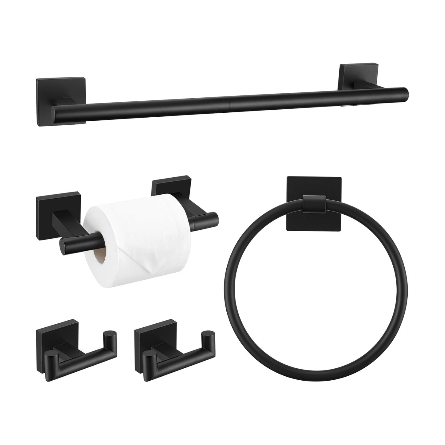 Matte Black Towel Bar Set, 5 Pieces Double Dase Toilet Paper Holder Bathroom Hardware Set, 23.6 Inch Stainless Steel