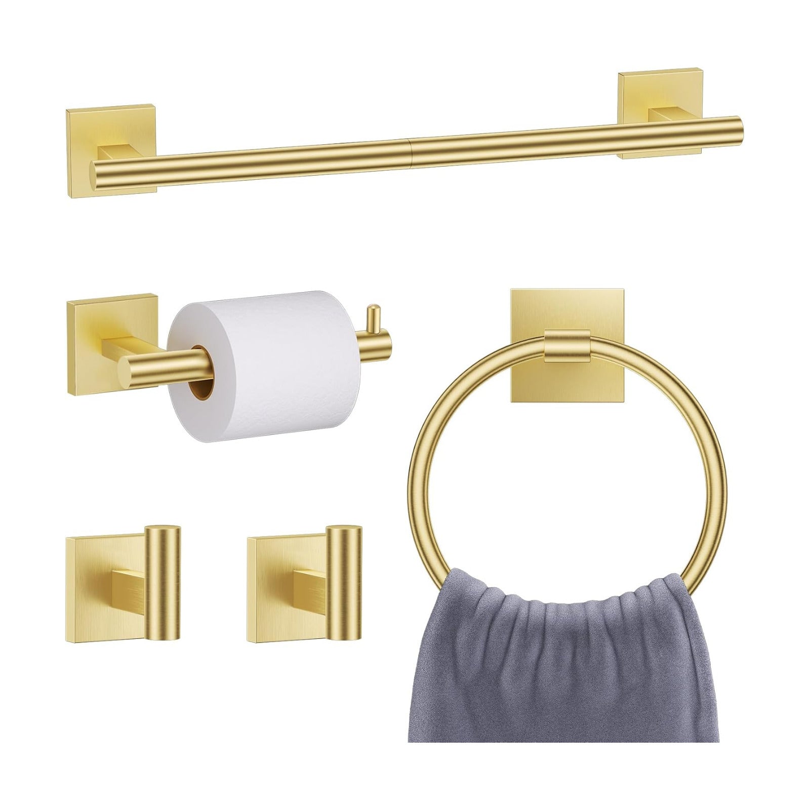 Brushed Gold Toilet Paper Holder Towel Bar Set, 5 Pieces Bathroom Hardware Accessories Set, 23.6 Inch Stainless Steel