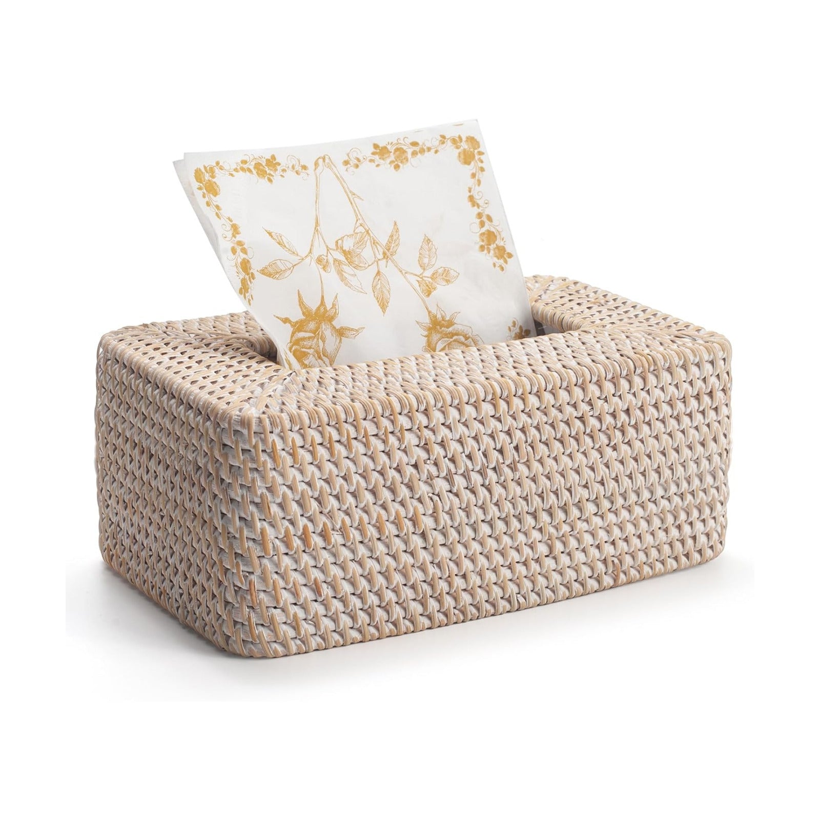 Rattan Tissue Box Cover Natural Woven Facial Napkin Holder Rectangular / White / 10 x 6.1 x 4.1