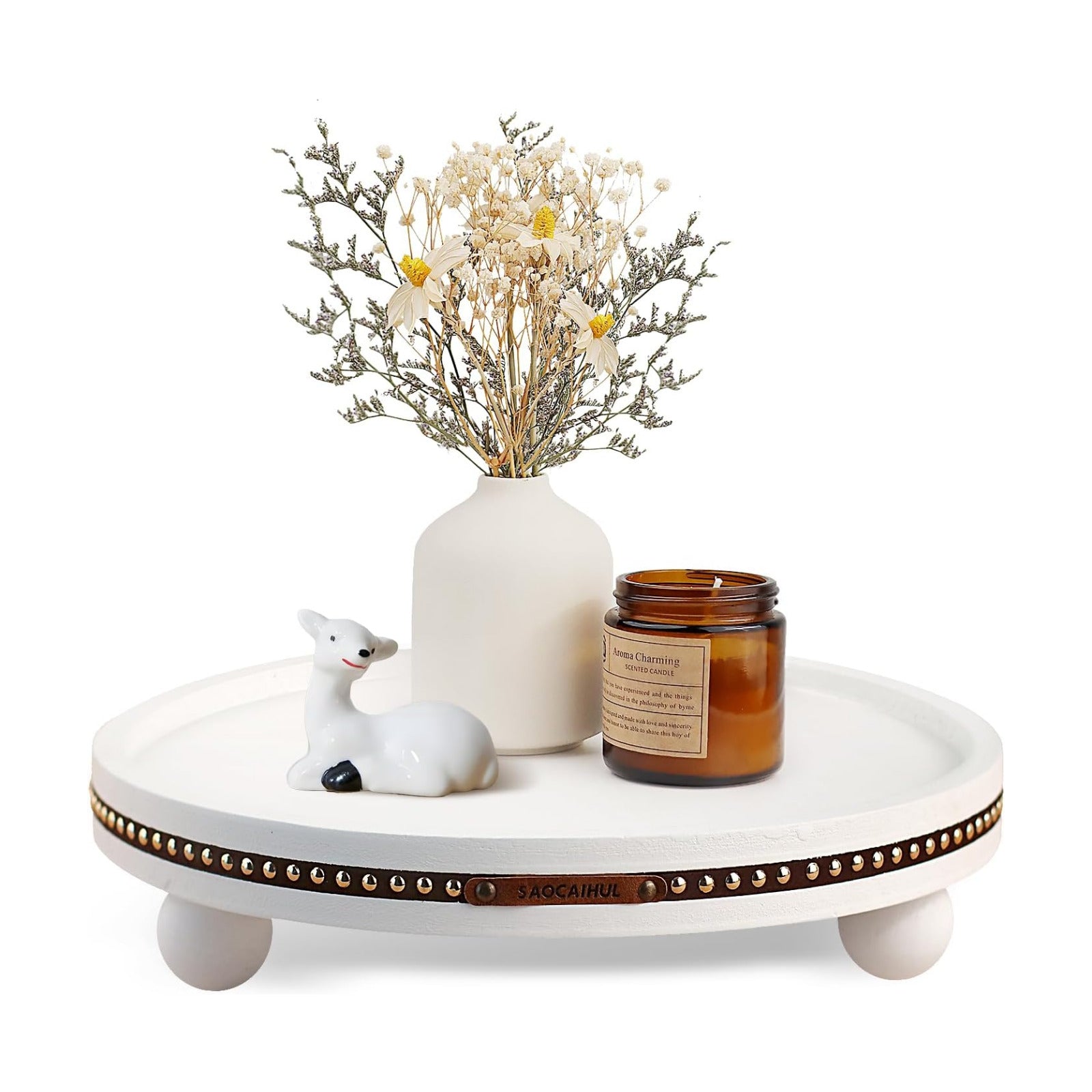 Farmhouse Decorative Round Tray / Pure White / 11.81 Inch