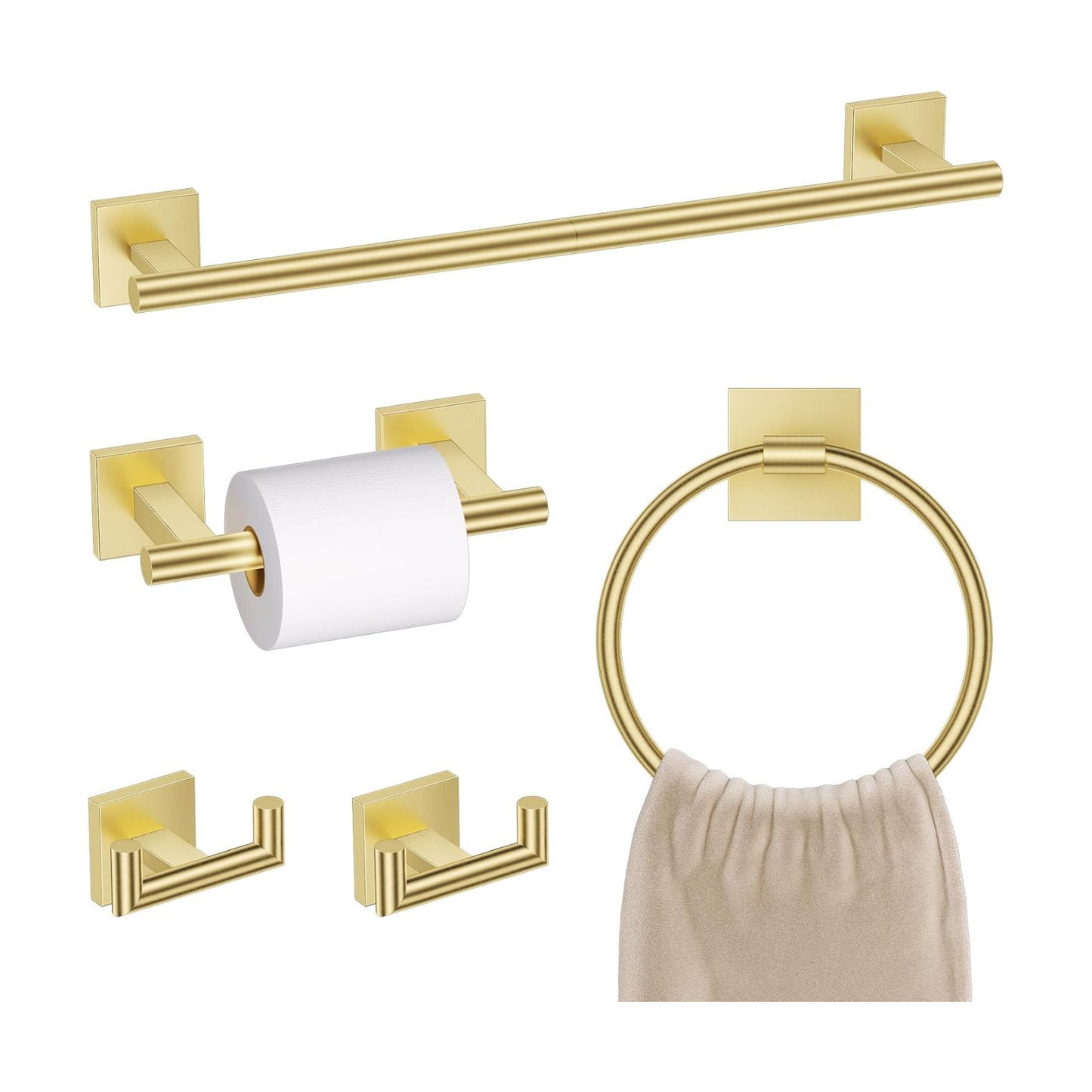 Brushed Gold Towel Bar Set, 5 Pieces Double Dase Toilet Paper Holder Bathroom Hardware Set, 23.6 Inch Stainless Steel