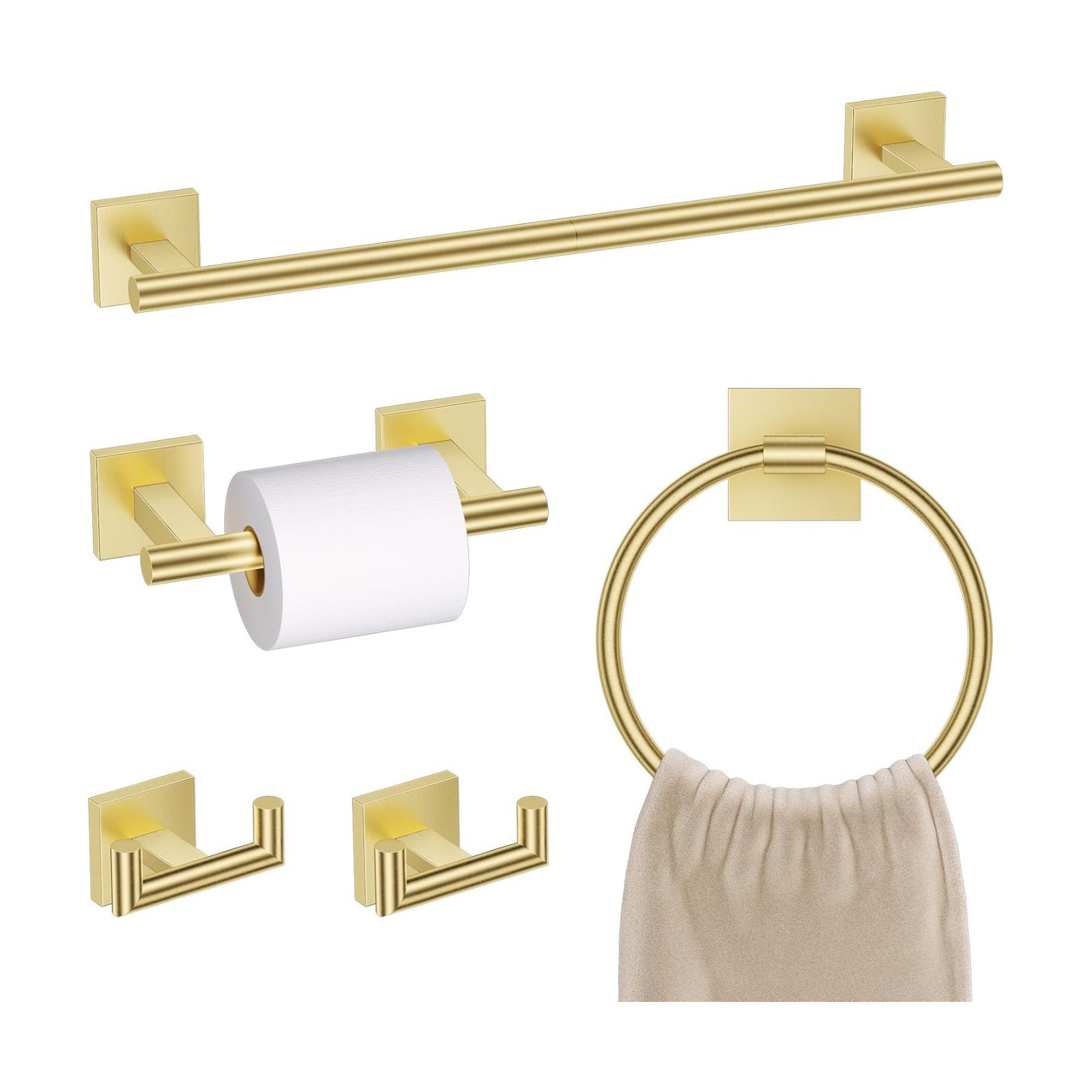 Brushed Gold Towel Bar Set, 5 Pieces Double Dase Toilet Paper Holder Bathroom Hardware Set, 23.6 Inch Stainless Steel