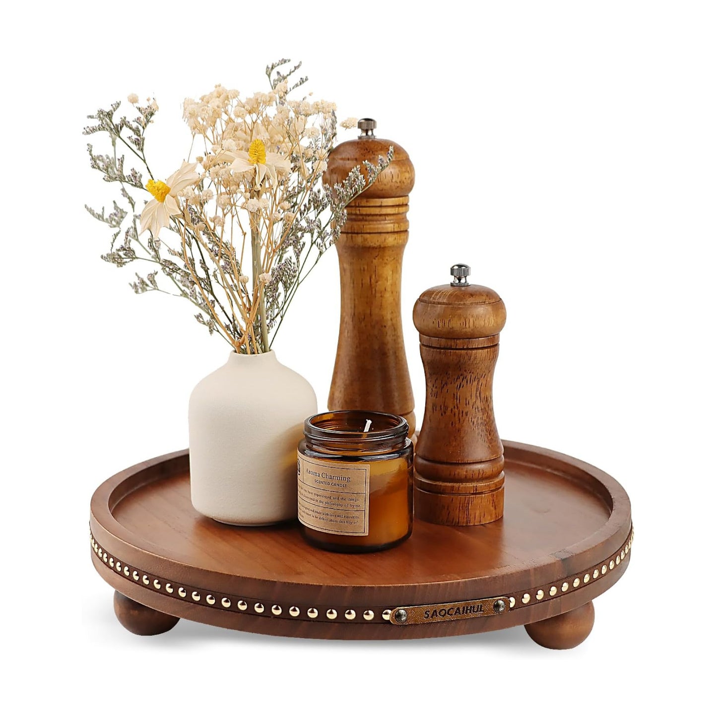 Farmhouse Decorative Round Tray / Brown / 11.81 Inch
