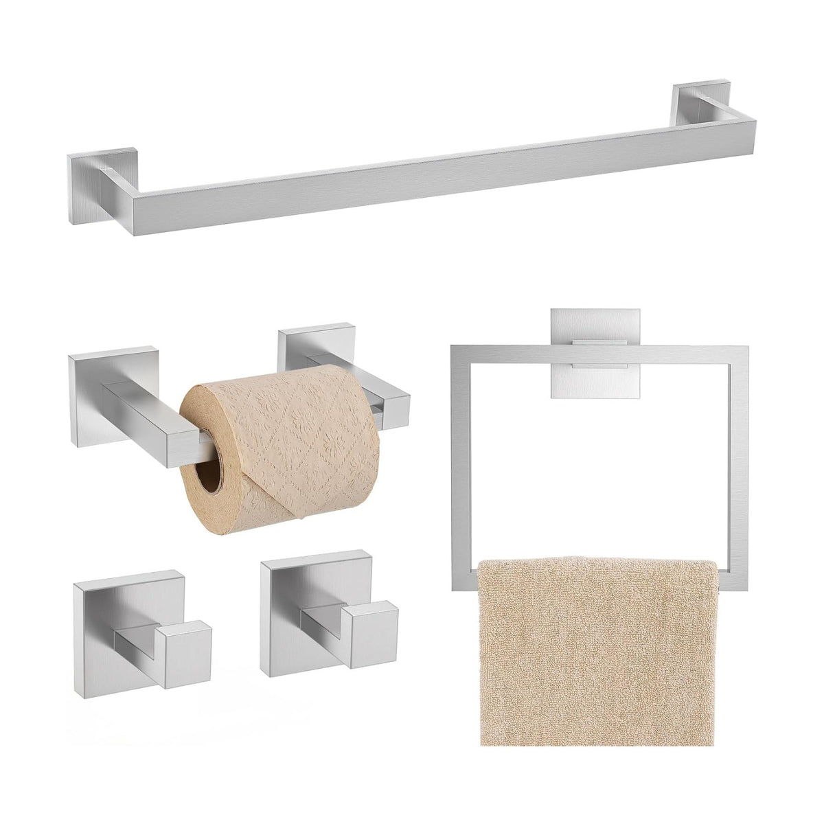 TQKAG Brushed Nickel Bathroom Accessories 5 Pieces Towel Racks for Bathroom | 23.82 Inch Bathroom Hardware Set Include