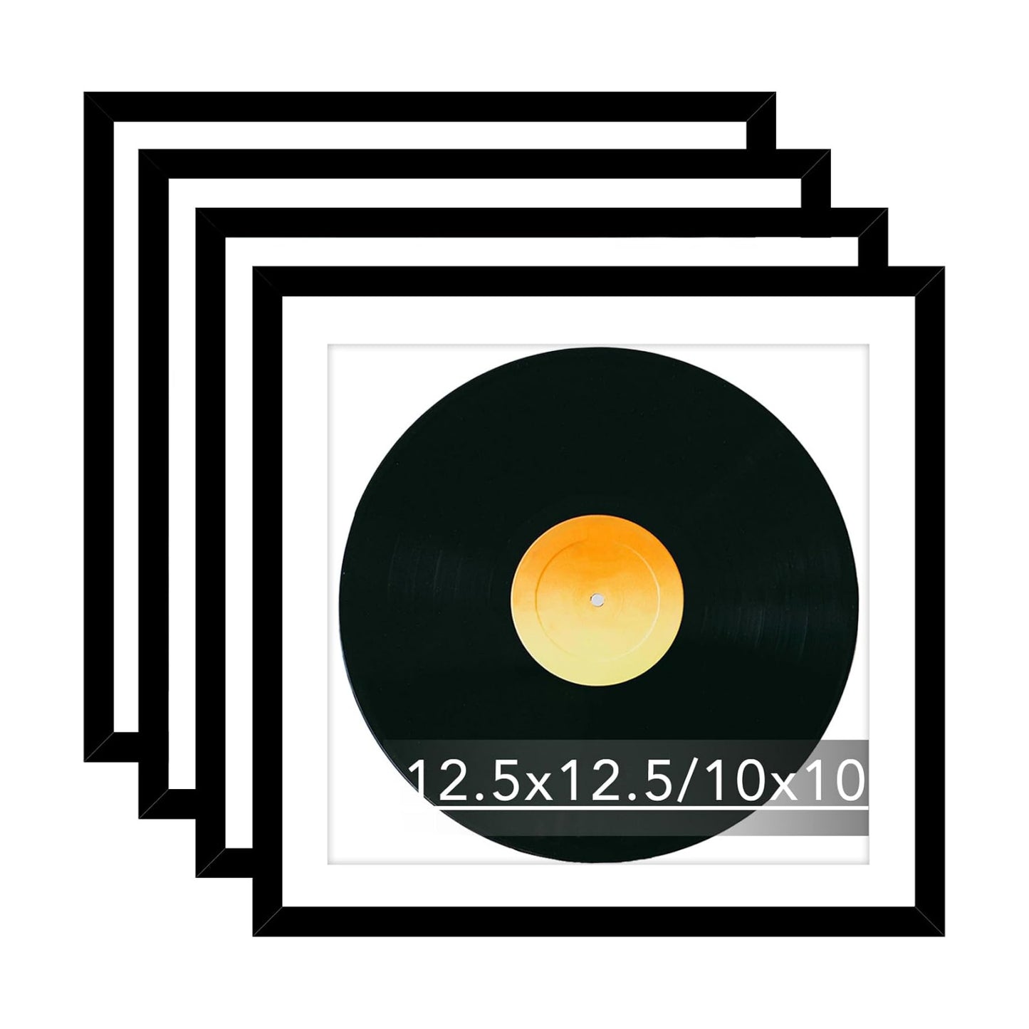 JCJMY 4 Pack 12.5x12.5 Record Frame with 10x10 Mat for Vinyl Record Album Cover Poster, Display Picture 10x10 with Mat