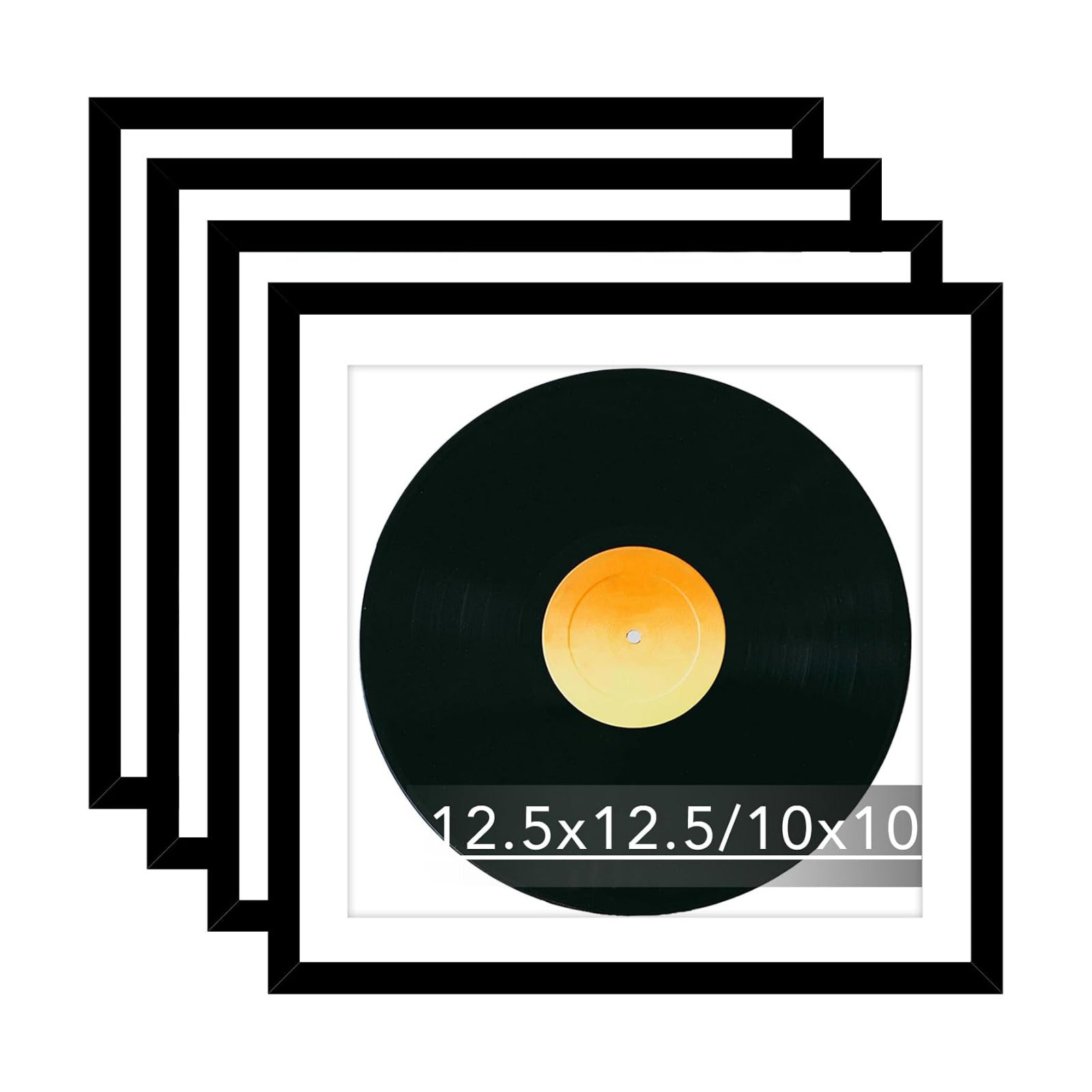 JCJMY 4 Pack 12.5x12.5 Record Frame with 10x10 Mat for Vinyl Record Album Cover Poster, Display Picture 10x10 with Mat