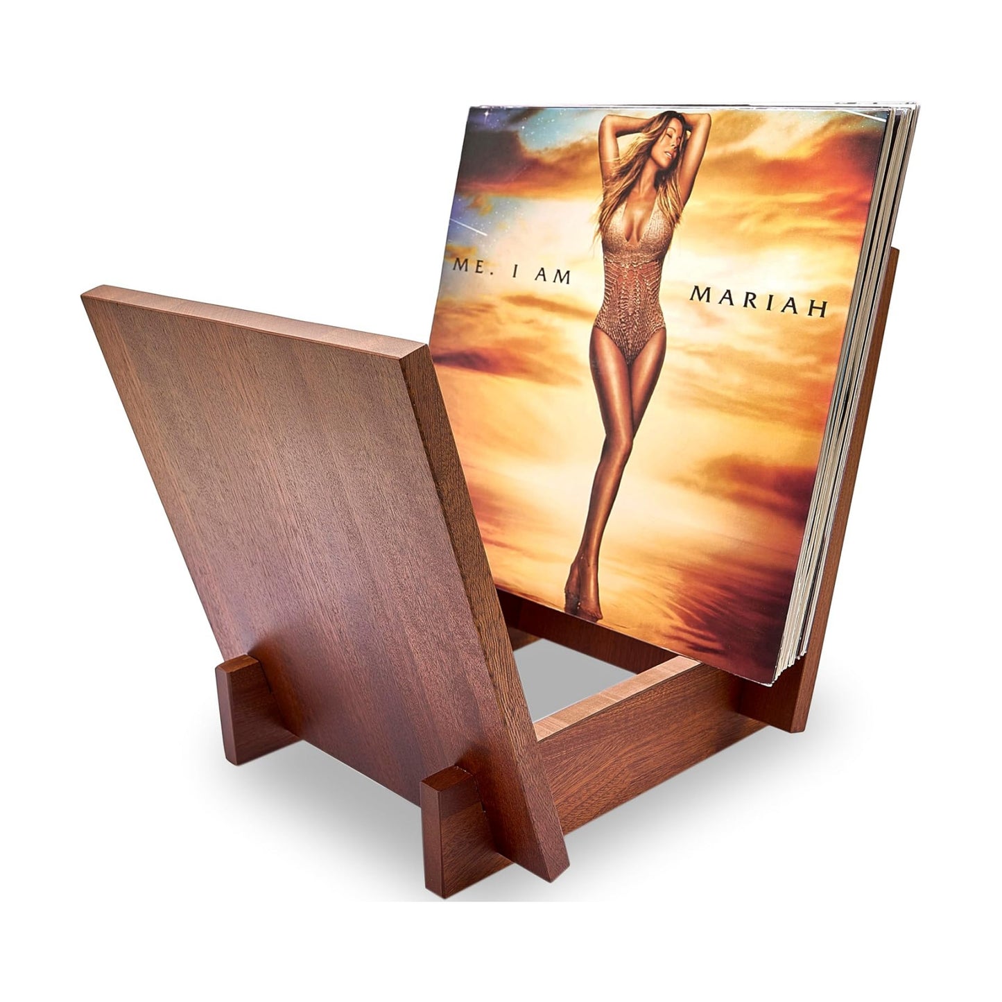 Honygebia Sapele Wood Vinyl Record Holder, V-Shaped Rack for 40 Premium LPs | Solid Sapele Wood Record Album Holder