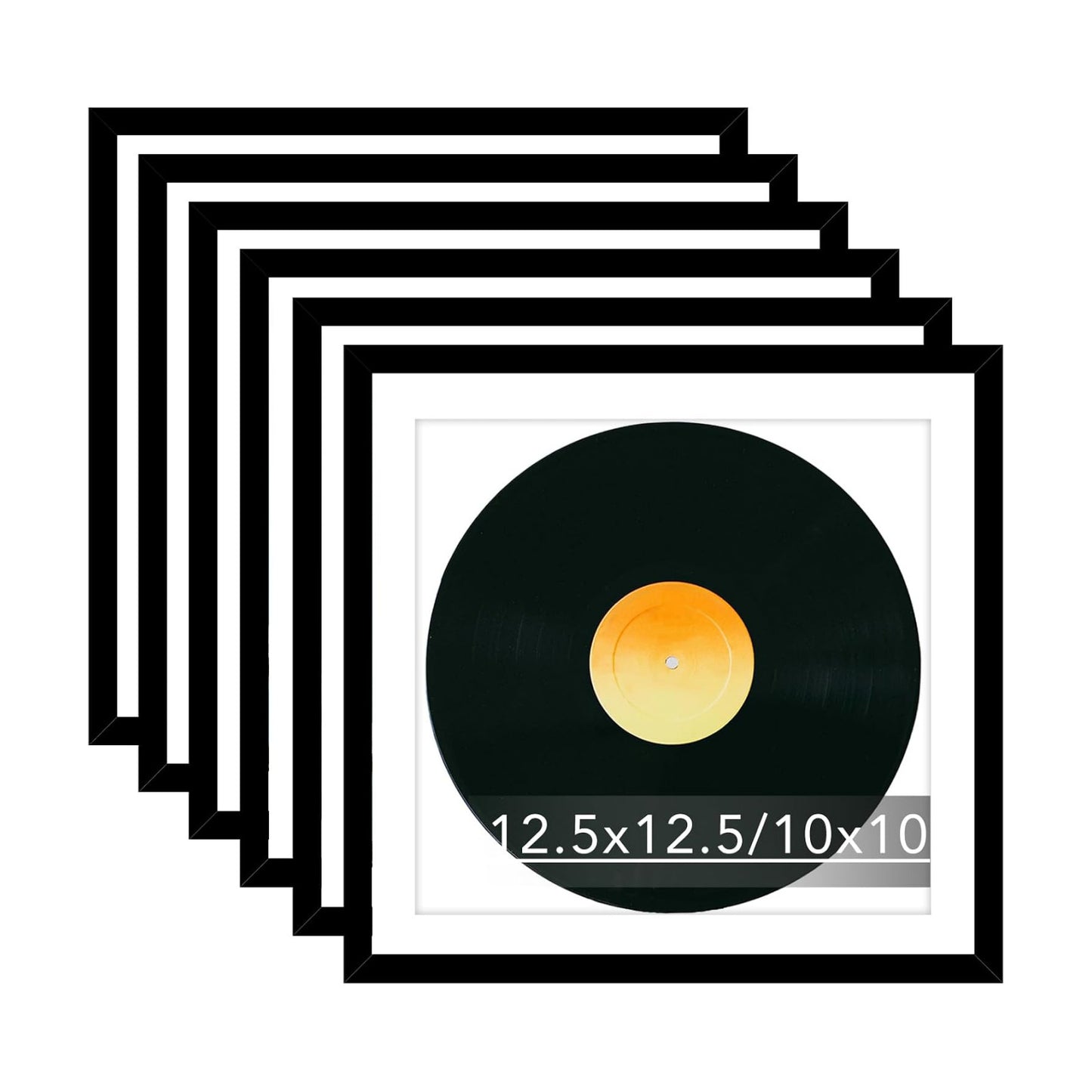 JCJMY 6 Pack 12.5x12.5 Record Frame with 10x10 Mat for Vinyl Record Album Cover Poster, Display Picture 10x10 with Mat