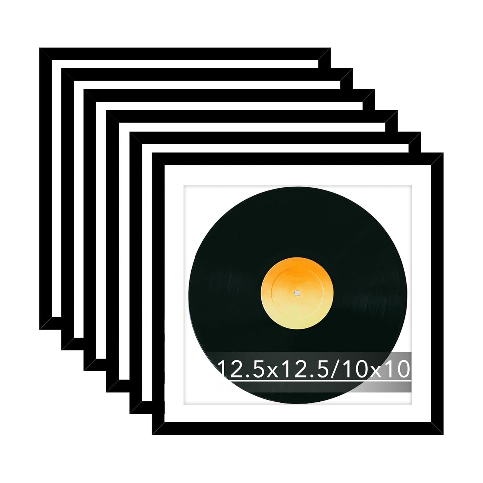 JCJMY 6 Pack 12.5x12.5 Record Frame with 10x10 Mat for Vinyl Record Album Cover Poster, Display Picture 10x10 with Mat