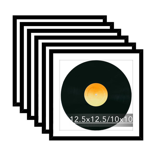 JCJMY 6 Pack 12.5x12.5 Record Frame with 10x10 Mat for Vinyl Record Album Cover Poster, Display Picture 10x10 with Mat