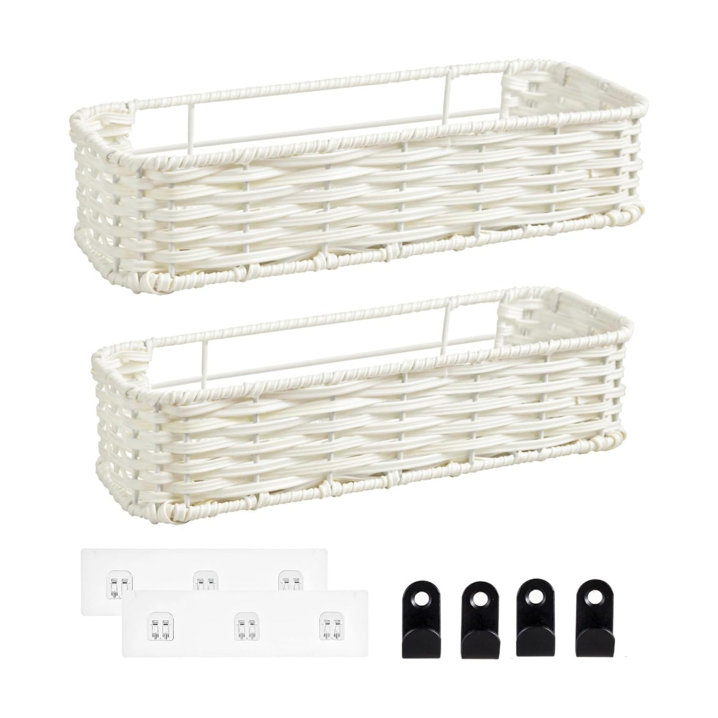 Plastic Wicker Woven Storage Shelves / Off White