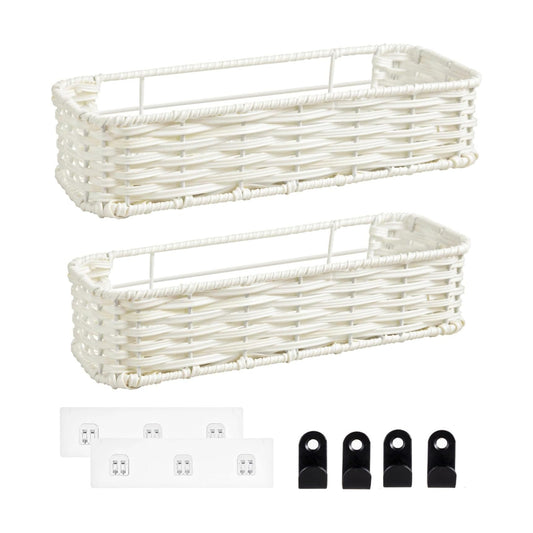 Plastic Wicker Woven Storage Shelves / Off White