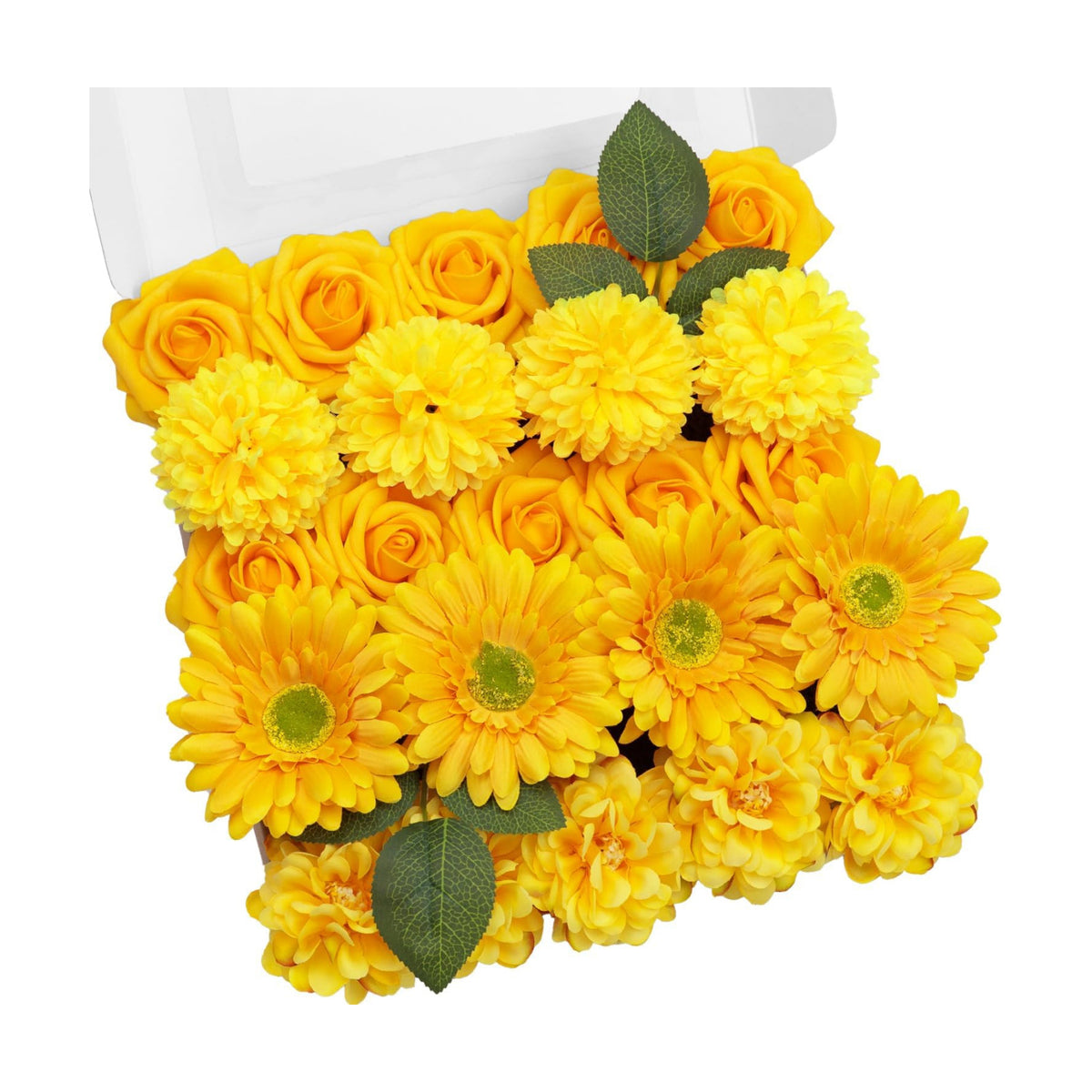TINGE TIME 23pcs Artificial Flower Combo, Bright Yellow Gerbera Daisy Rose