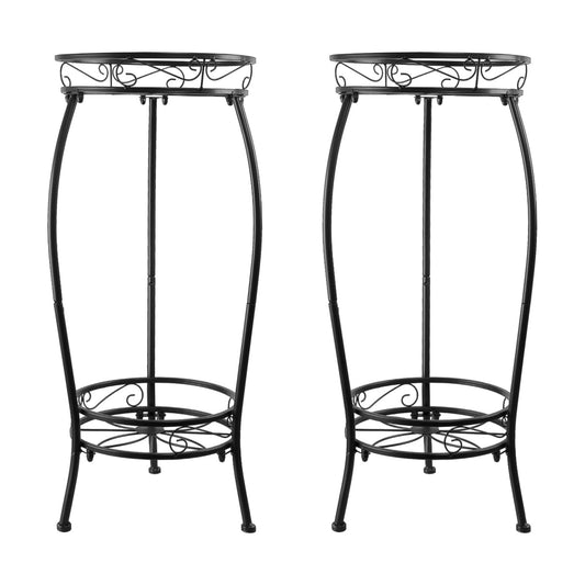Plant Stand Indoor Outdoor 2 Pack 27.1 Inch, Tall 2 Tier Metal Flower Pot Stand, Heavy Duty Rustproof Corner Plant