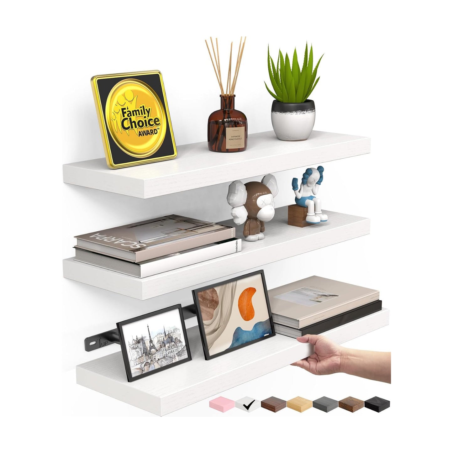 BAYKA White Floating Shelves 15.7in, Set of 3, Wall Mounted for Wall Decor