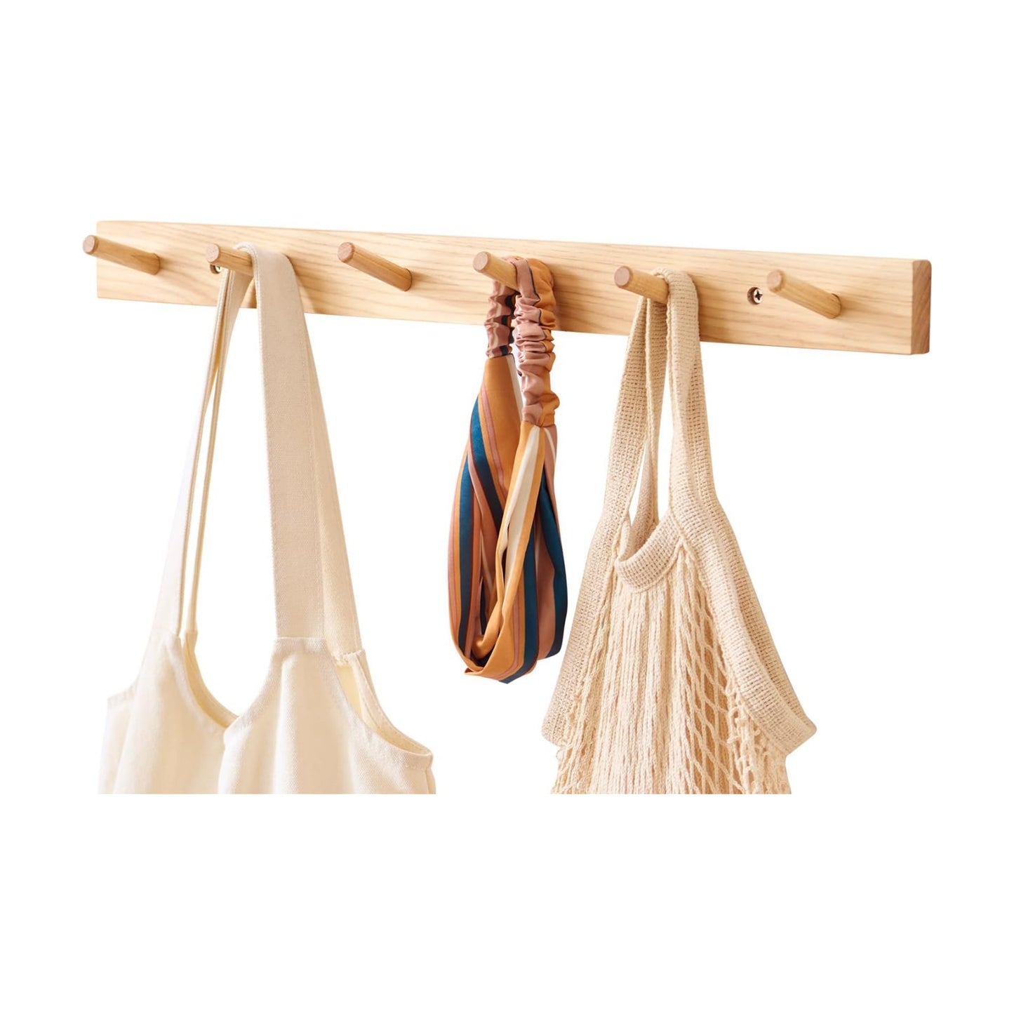Hickory Wood Coat Rack Wall Mount 24 inches, Wooden Coat Hooks with 6 Hooks Coat Hanger for Hanging Hat Jacket Purse