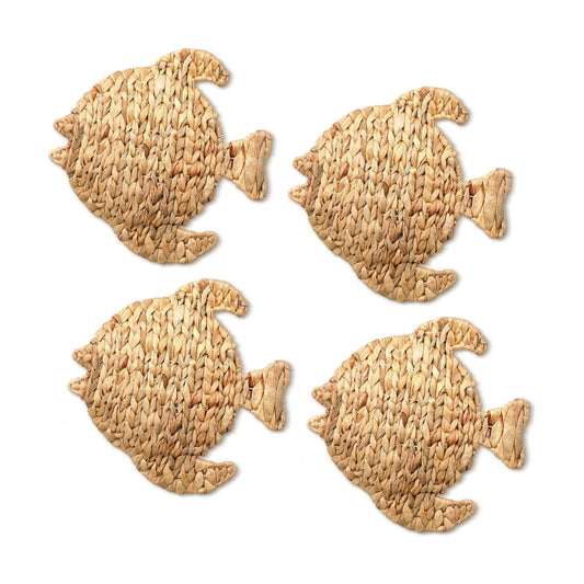 Wicker Fish Wall Decor Coastal Fish Hanging Sea Decors Handmade Wicker Beach / 12.6 Inch / Set of 4