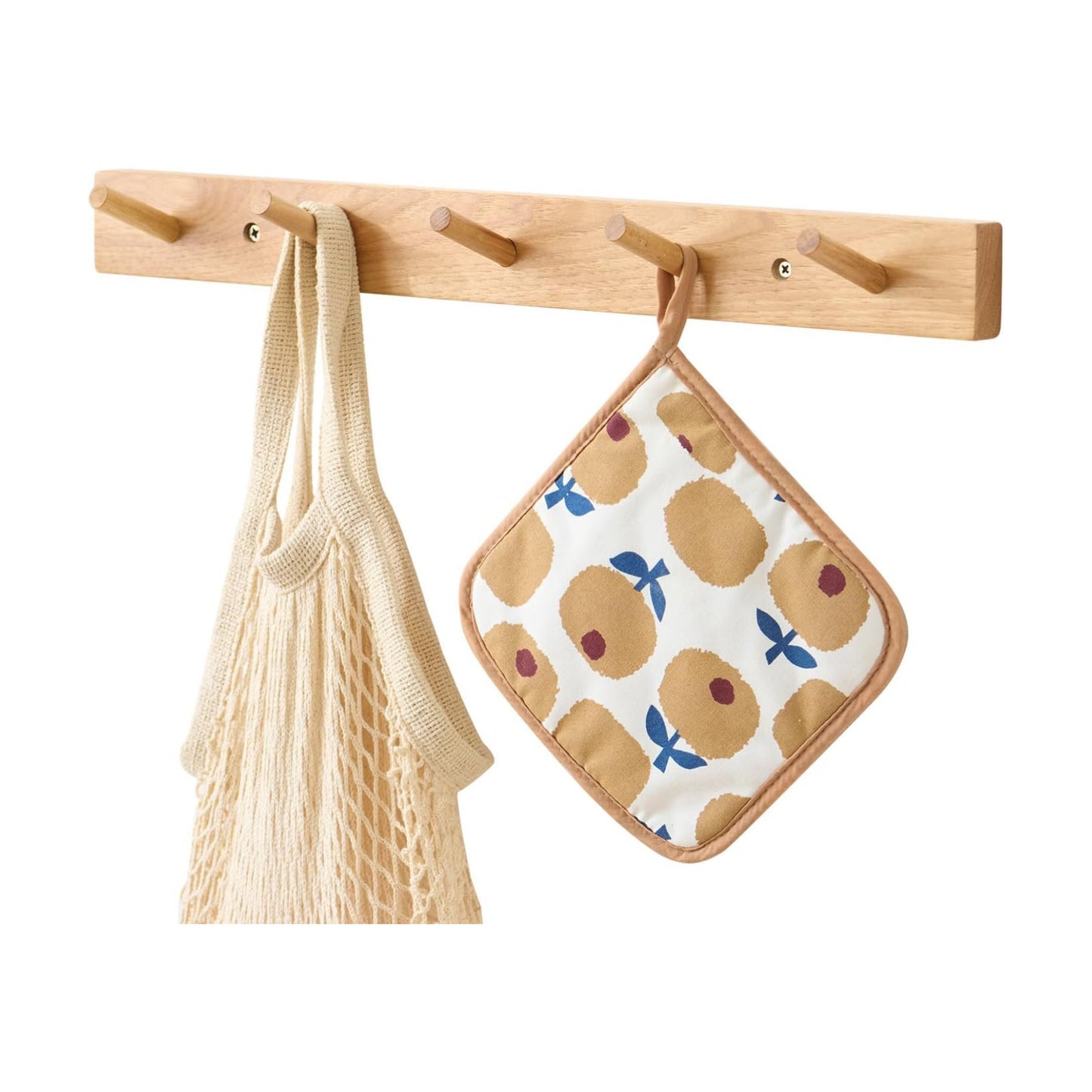 Hickory Wood Coat Rack Wall Mount 20 inches, Wooden Coat Hooks with 5 Hooks Coat Hanger for Hanging Hat Jacket Purse