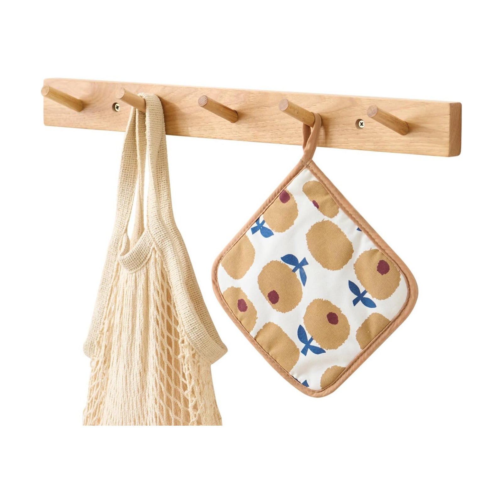 Hickory Wood Coat Rack Wall Mount 20 inches, Wooden Coat Hooks with 5 Hooks Coat Hanger for Hanging Hat Jacket Purse