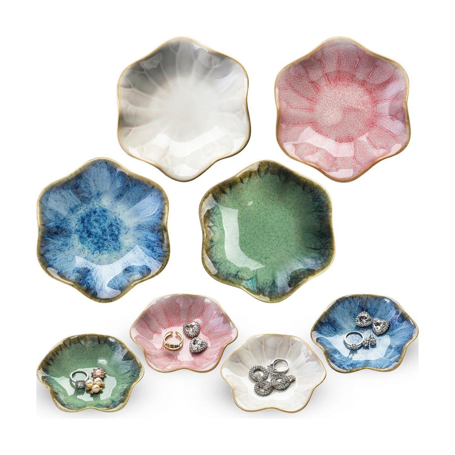 Small Jewelry Dish Trinket Holder Dish / Green, White, Crystal Green, Pink / Ceramic / 4.3 x 3.9