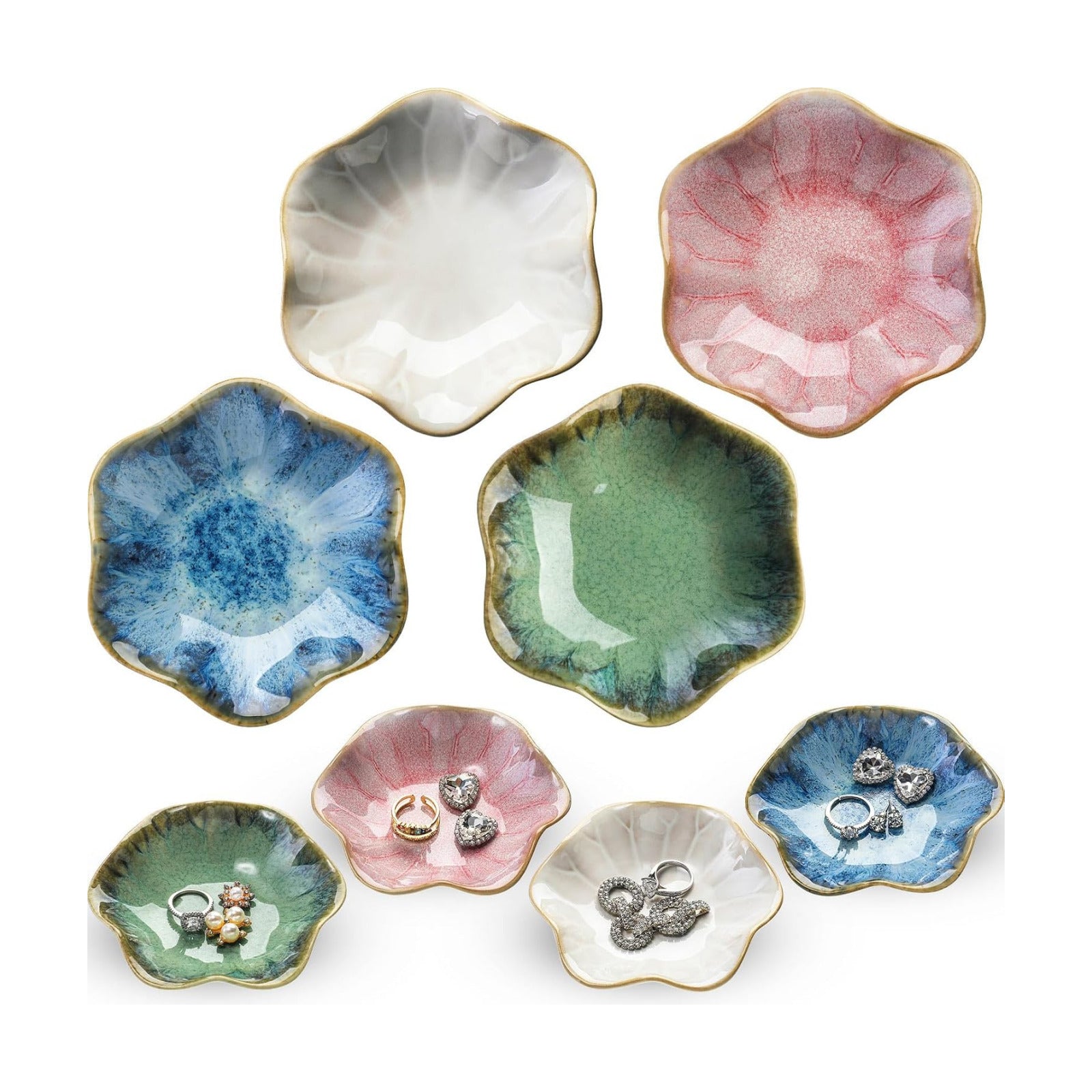 Small Jewelry Dish Trinket Holder Dish / Green, White, Crystal Green, Pink / Ceramic / 4.3 x 3.9