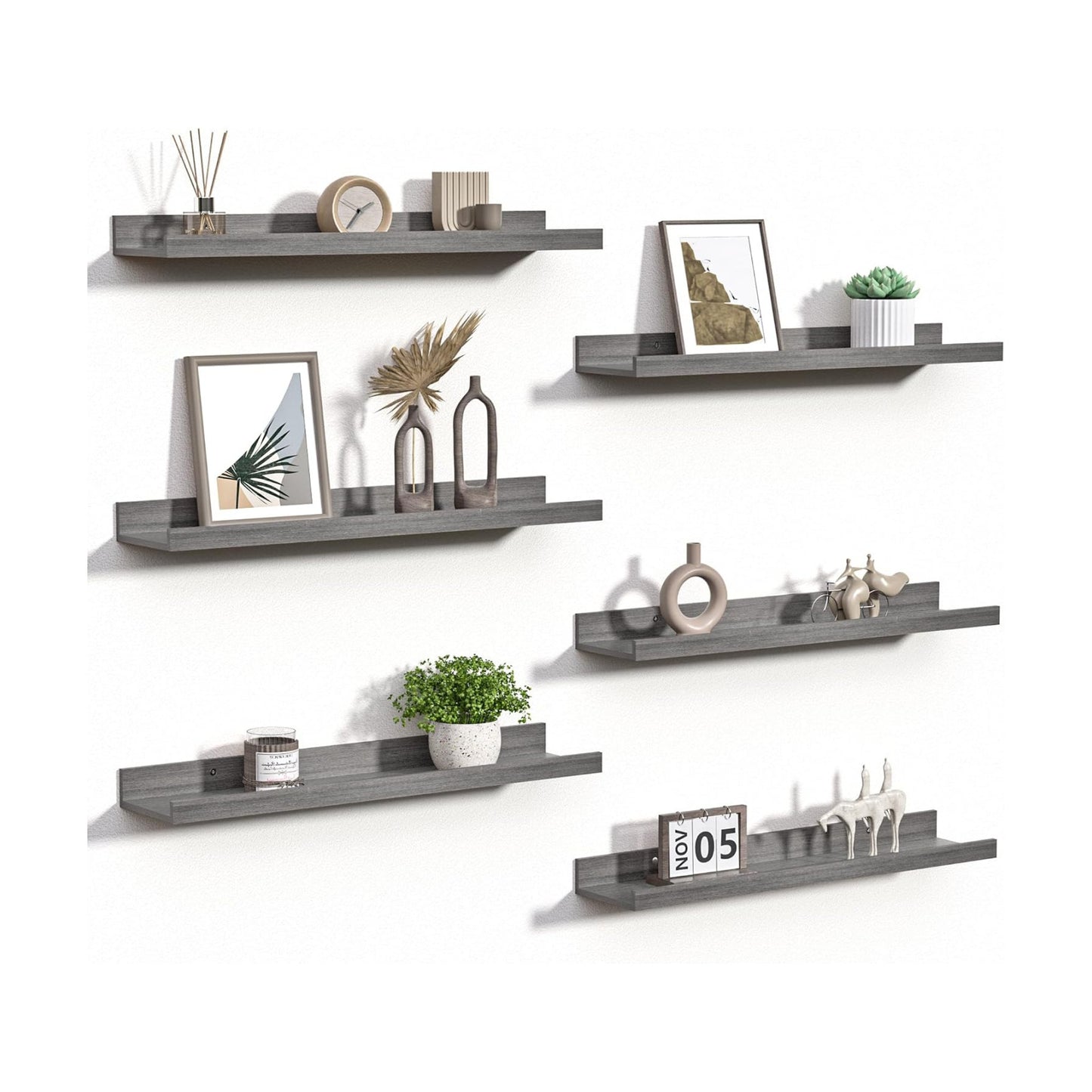 upsimples Floating Shelves for Wall Decor and Storage, Grey, 6Pcs 23.6''