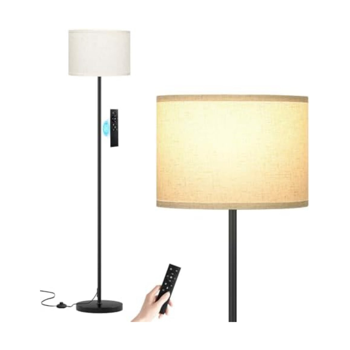 Ambimall 60'' Modern Floor Lamp with Remote, Tall Lamps for Living Room, Bedroom, Office, Dining Room, Beige Shade with