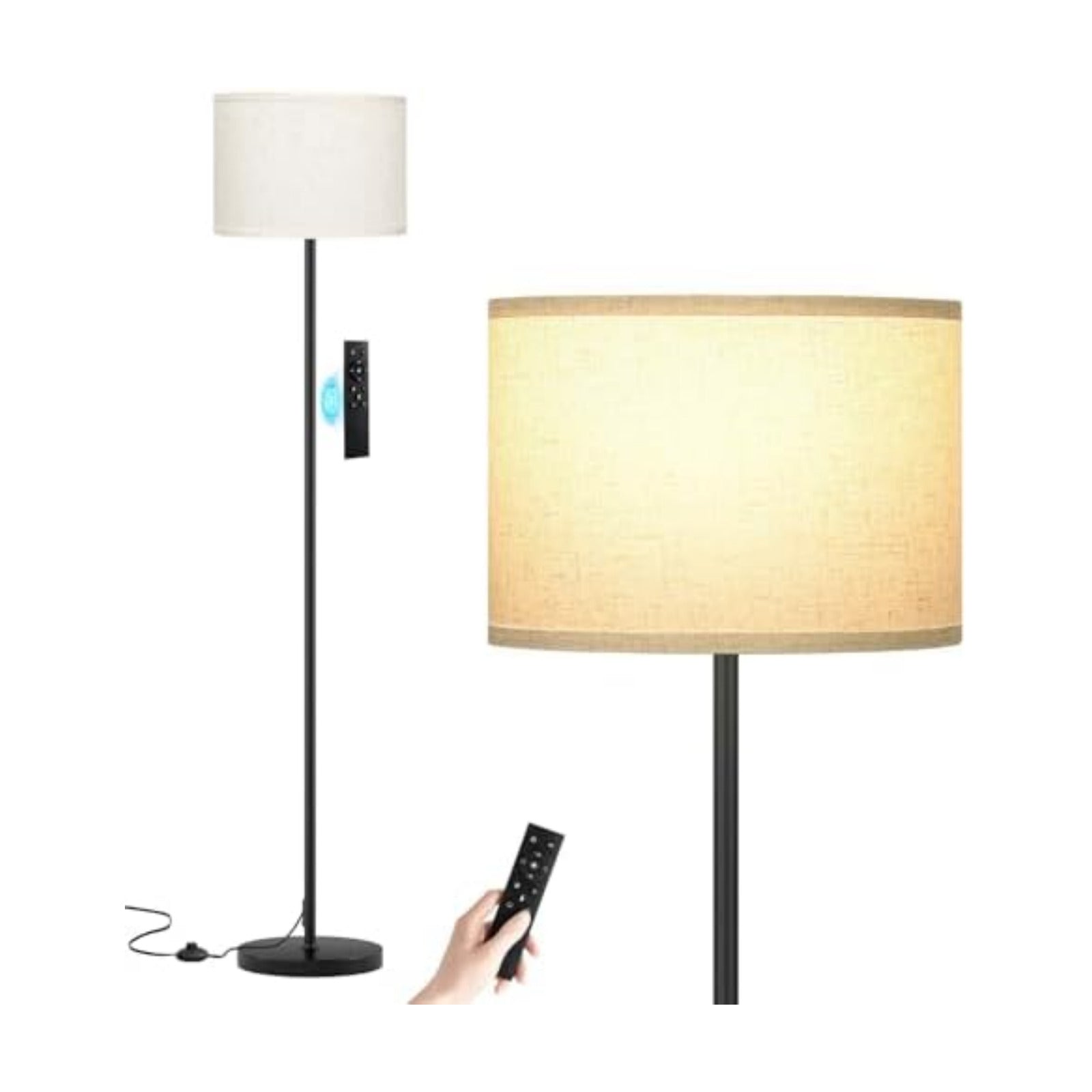 Ambimall 60'' Modern Floor Lamp with Remote, Tall Lamps for Living Room, Bedroom, Office, Dining Room, Beige Shade with