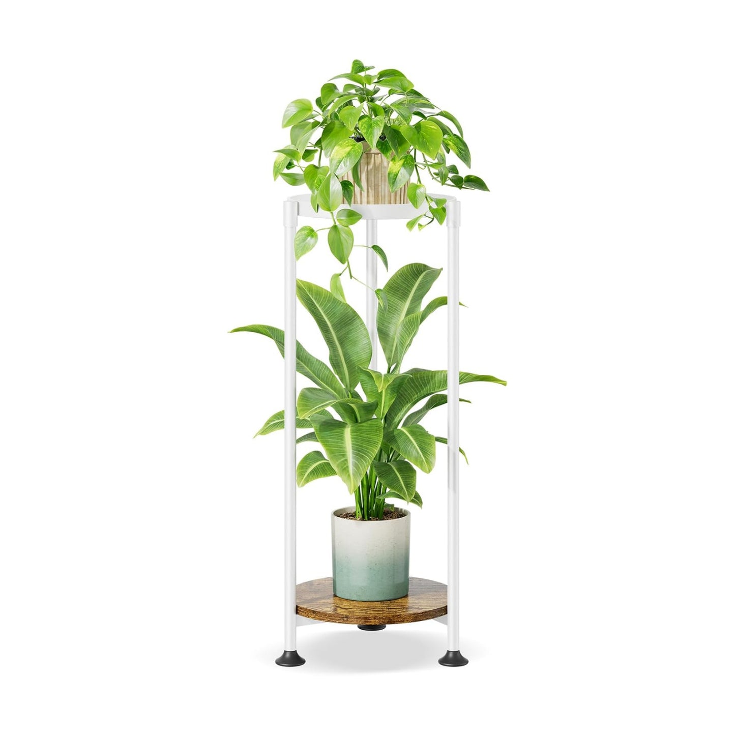 iDavosic.ly 2 Tier Corner Metal Plant Stand Indoor, 30 In Tall, White Brown | Vertical Outdoor Flower Display Holder
