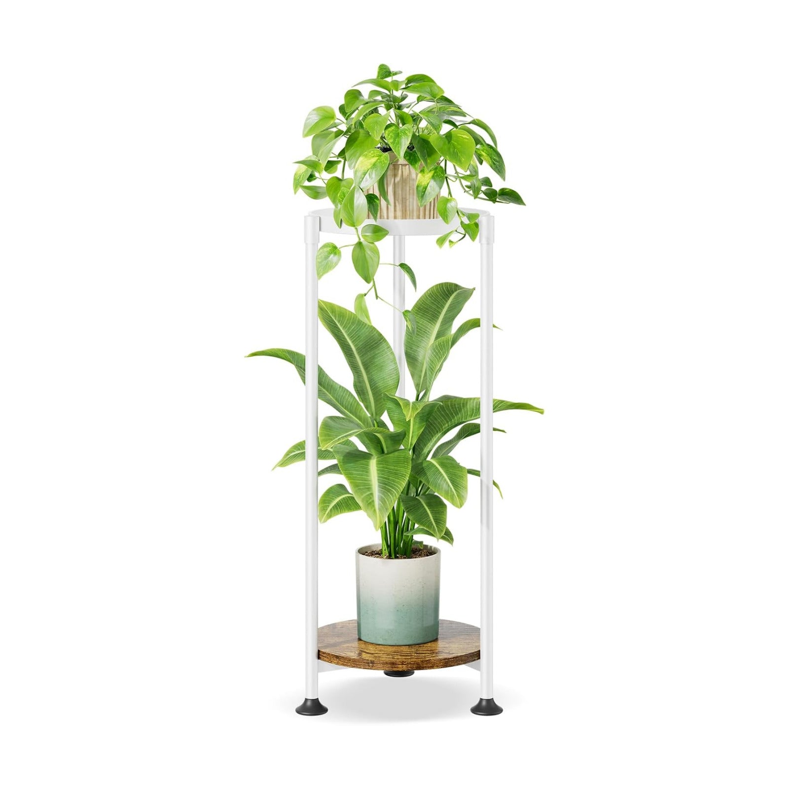 iDavosic.ly 2 Tier Corner Metal Plant Stand Indoor, 30 In Tall, White Brown | Vertical Outdoor Flower Display Holder