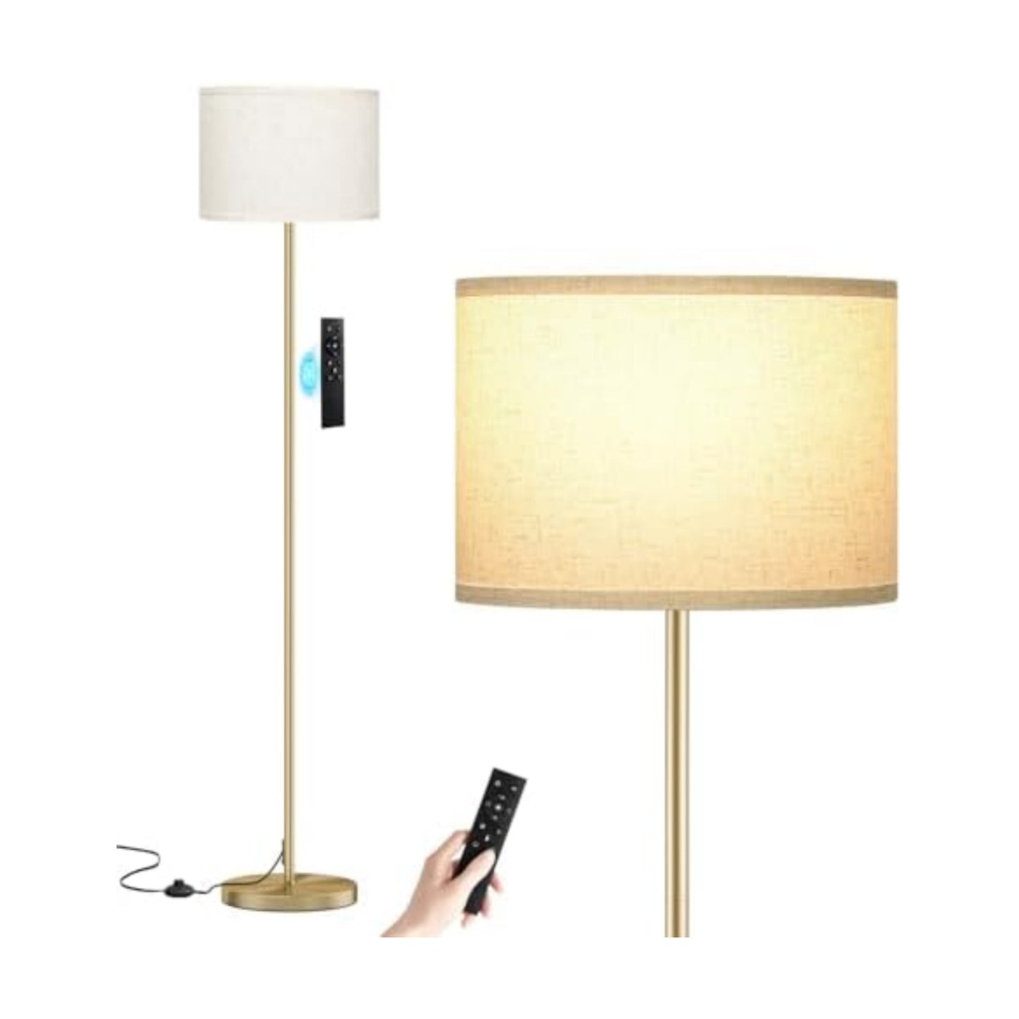 Ambimall 60'' Modern Floor Lamp with Remote, Tall Lamps for Living Room, Bedroom, Office, Dining Room, Beige Shade with