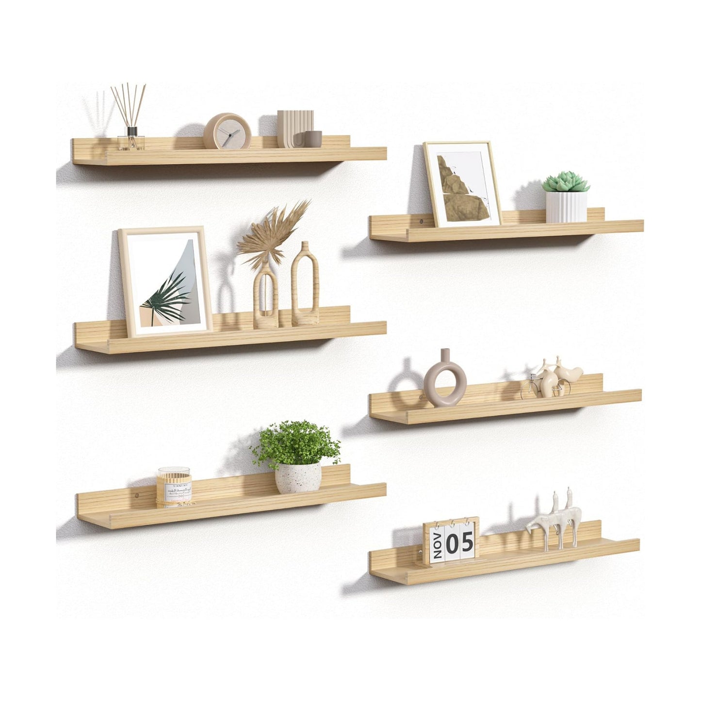 upsimples Floating Shelves for Wall Decor Storage, Natural, 6Pcs, 23.6''