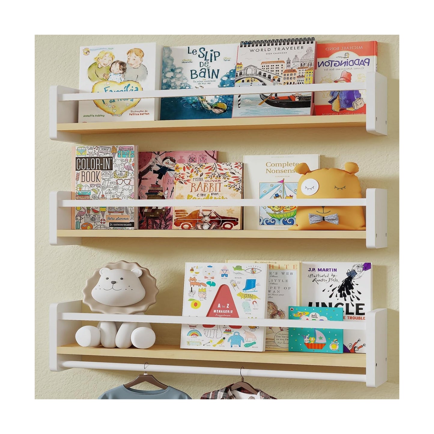 Pine Wood Nursery Shelves / White & Wooden / 16 In